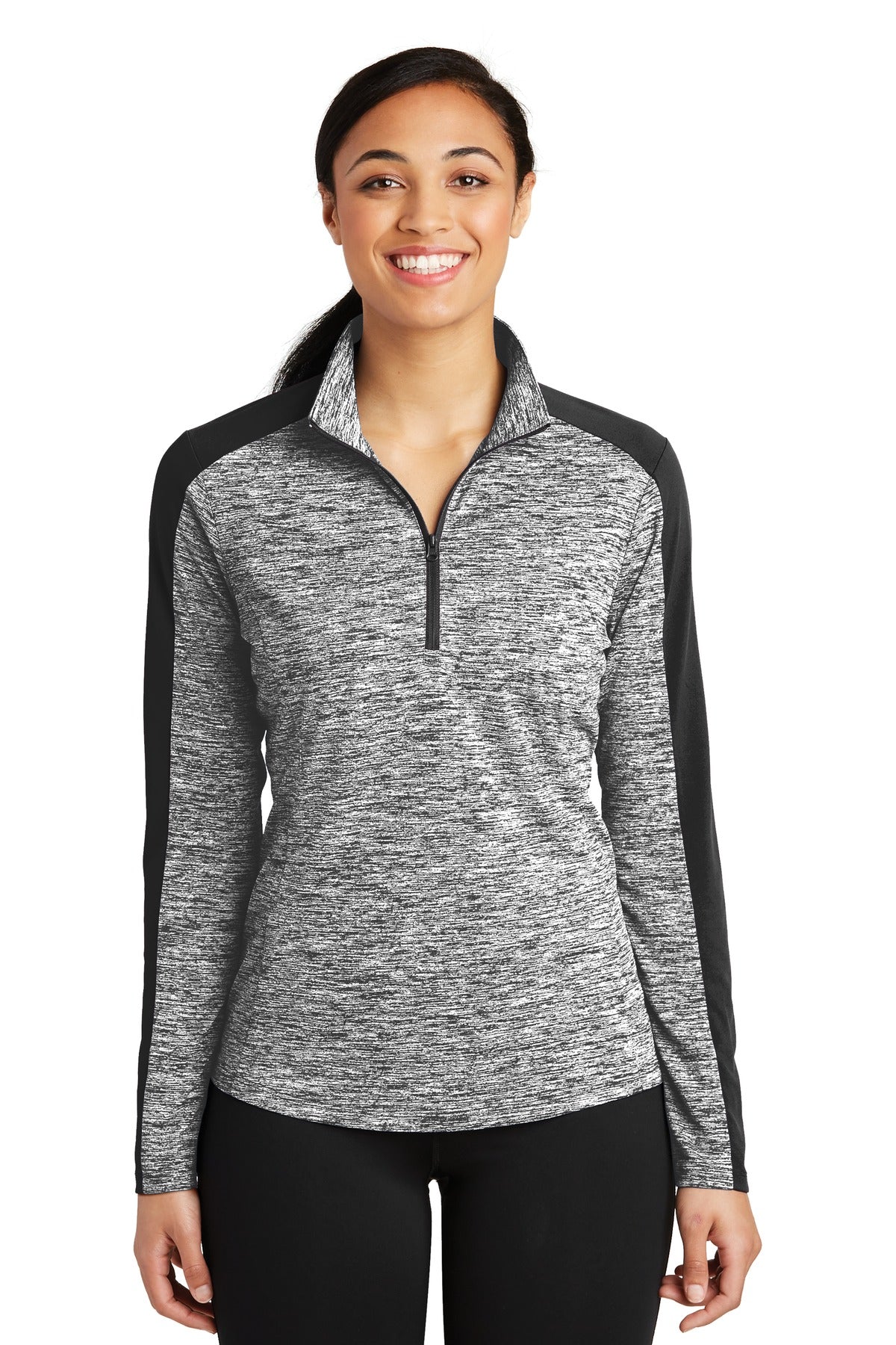 Custom Embroidered - Sport-Tek® Ladies PosiCharge® Electric Heather Colorblock 1/4-Zip Pullover. LST397