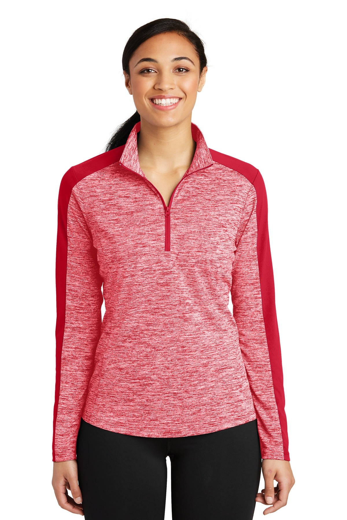 Custom Embroidered - Sport-Tek® Ladies PosiCharge® Electric Heather Colorblock 1/4-Zip Pullover. LST397