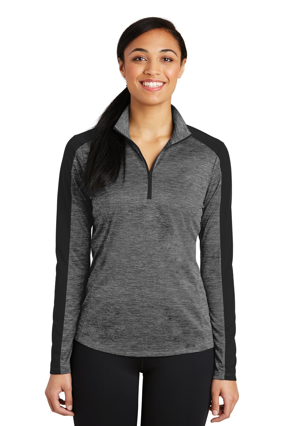 Custom Embroidered - Sport-Tek® Ladies PosiCharge® Electric Heather Colorblock 1/4-Zip Pullover. LST397