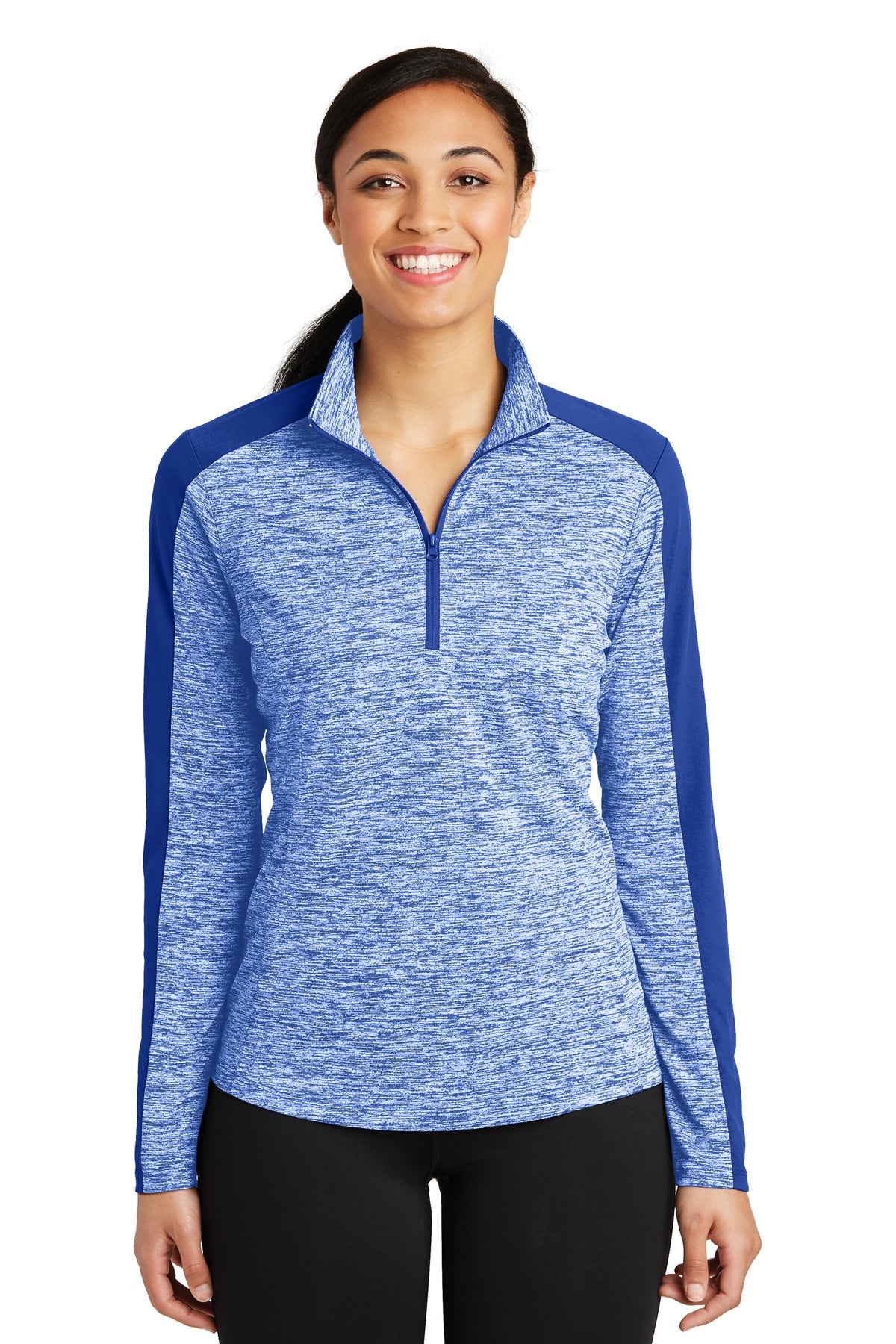 Custom Embroidered - Sport-Tek® Ladies PosiCharge® Electric Heather Colorblock 1/4-Zip Pullover. LST397