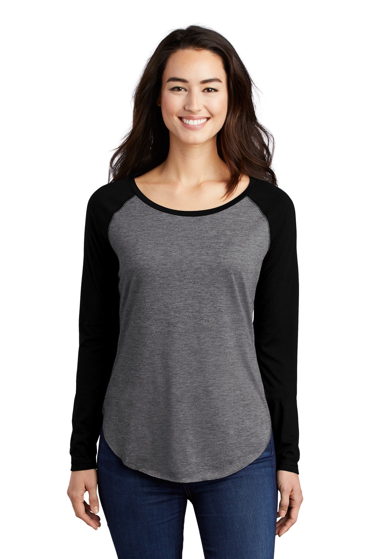 Custom Embroidered - Sport-Tek ® Ladies PosiCharge ® Long Sleeve Tri-Blend Wicking Scoop Neck Raglan Tee LST400LS