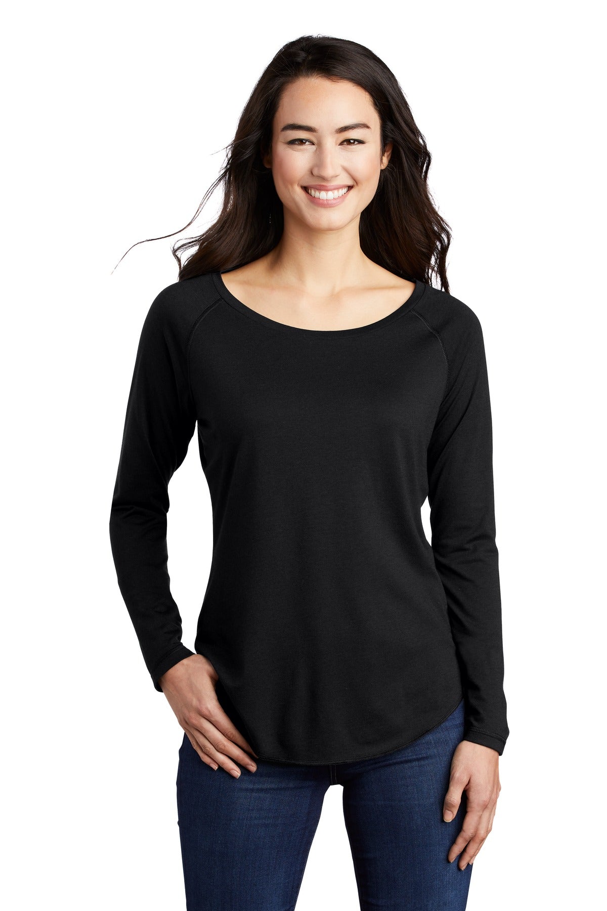 Custom Embroidered - Sport-Tek ® Ladies PosiCharge ® Long Sleeve Tri-Blend Wicking Scoop Neck Raglan Tee LST400LS