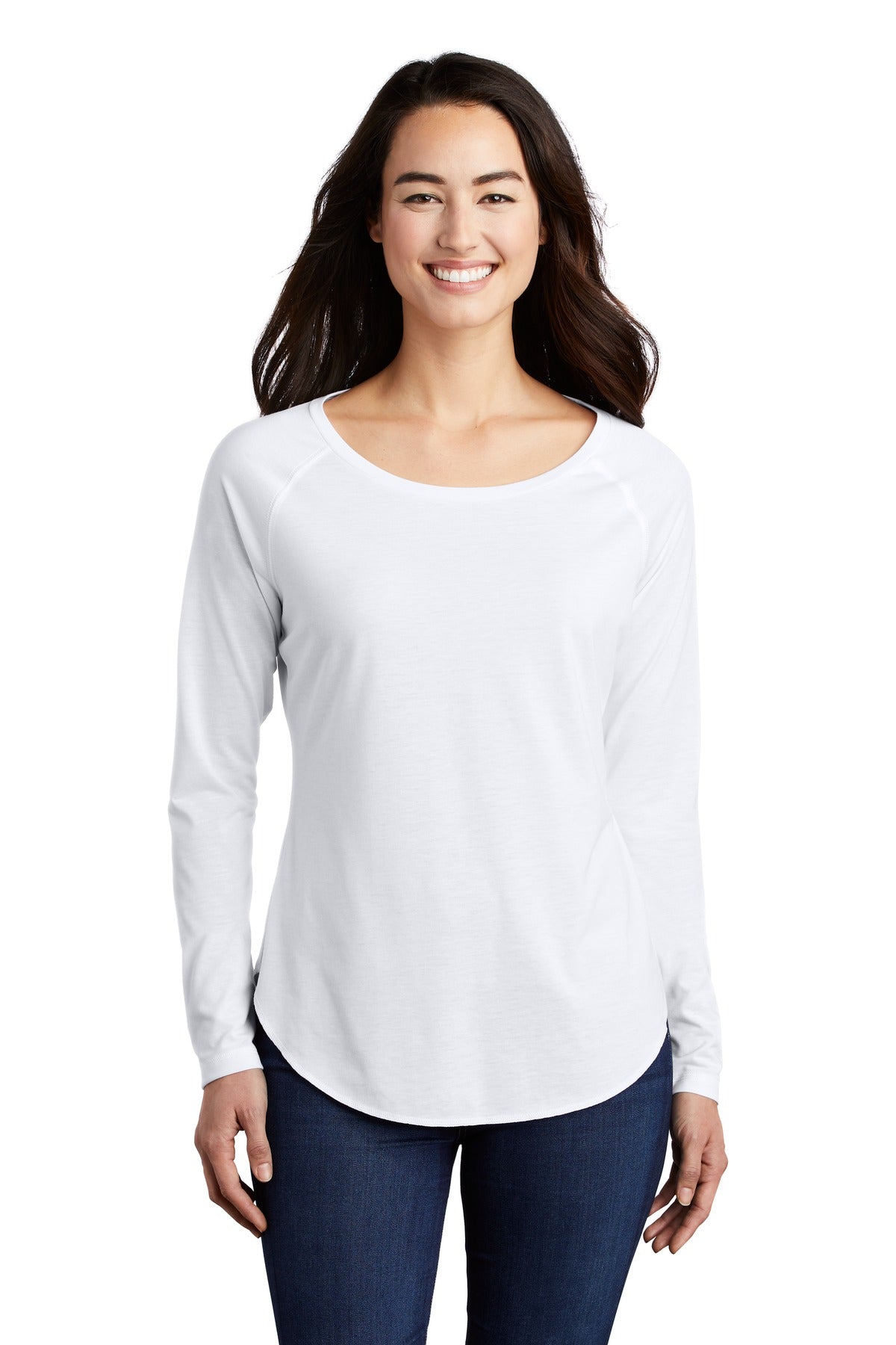 Custom Embroidered - Sport-Tek ® Ladies PosiCharge ® Long Sleeve Tri-Blend Wicking Scoop Neck Raglan Tee LST400LS