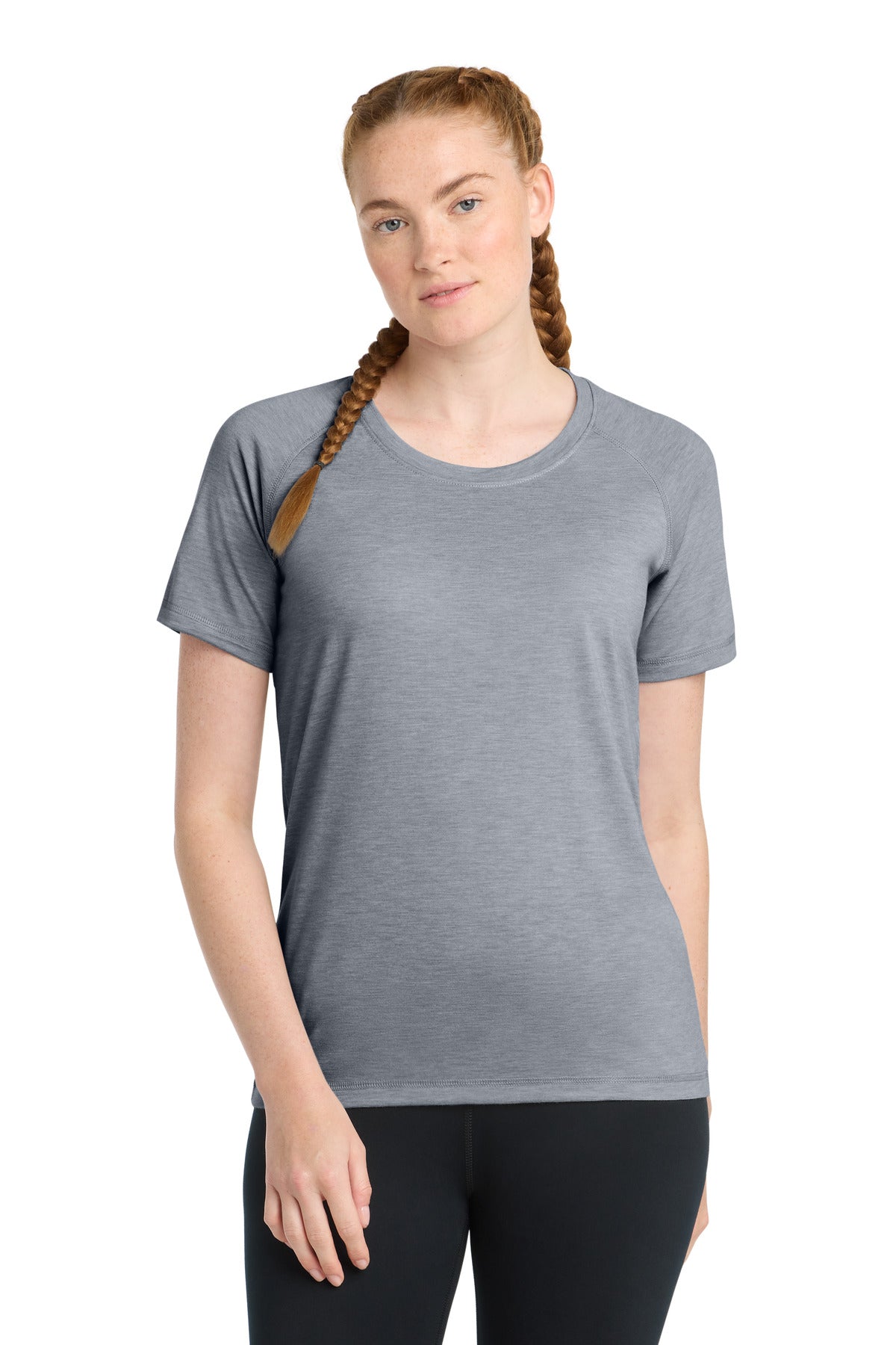 Custom Embroidery or DTF Print - Sport-Tek  ®  Women's PosiCharge  ®  Tri-Blend Wicking Scoop Neck Raglan Tee. LST400