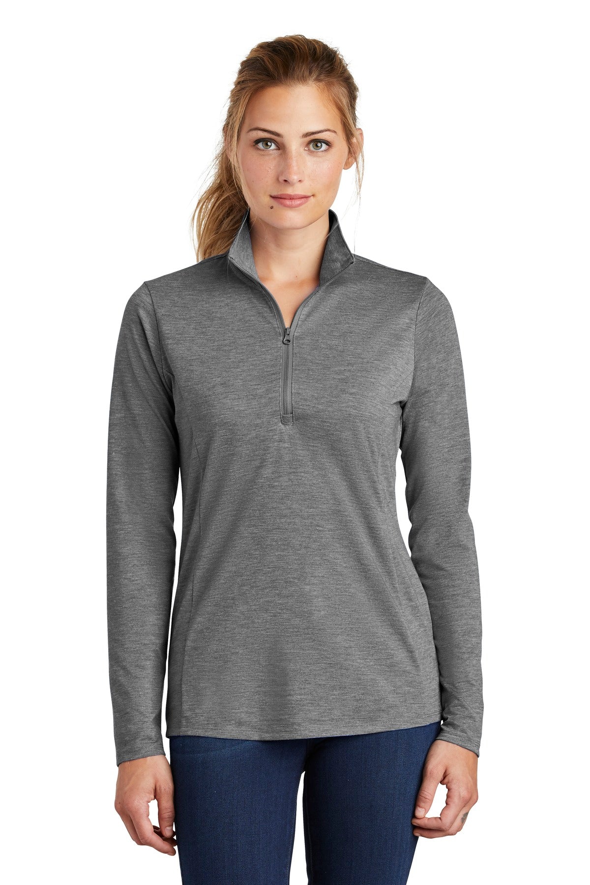 Custom Embroidered - Sport-Tek ® Ladies PosiCharge ® Tri-Blend Wicking 1/4-Zip Pullover. LST407