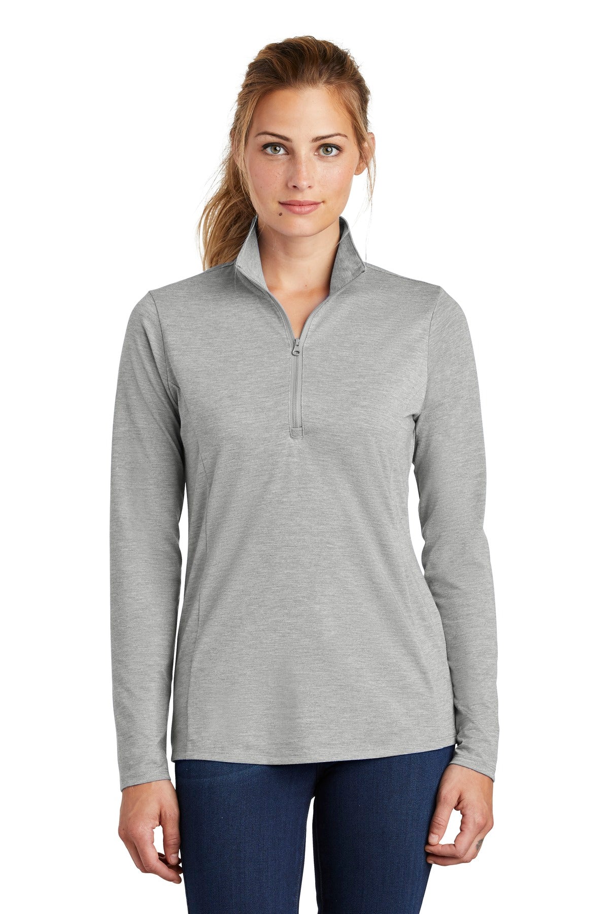 Custom Embroidered - Sport-Tek ® Ladies PosiCharge ® Tri-Blend Wicking 1/4-Zip Pullover. LST407