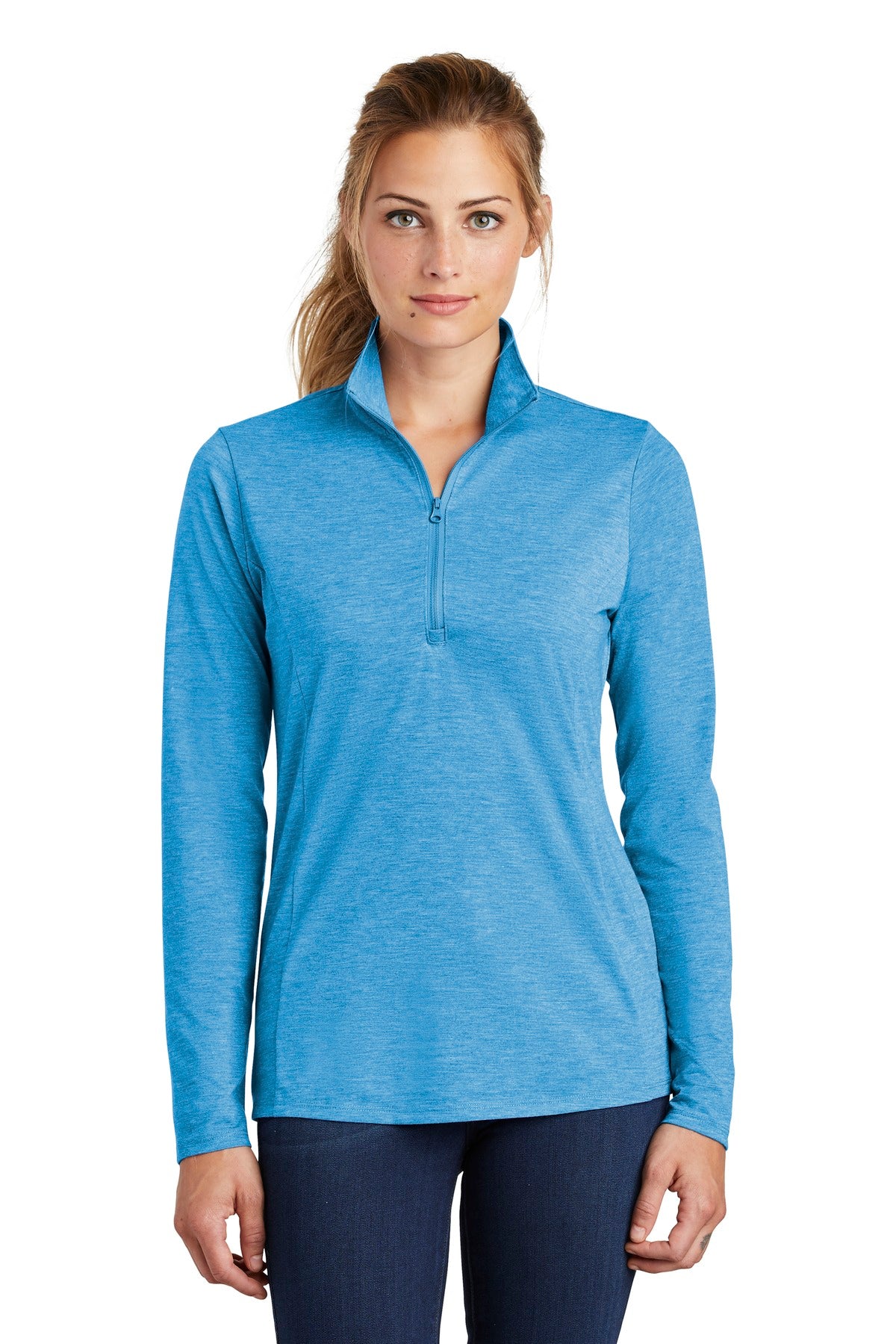 Custom Embroidered - Sport-Tek ® Ladies PosiCharge ® Tri-Blend Wicking 1/4-Zip Pullover. LST407