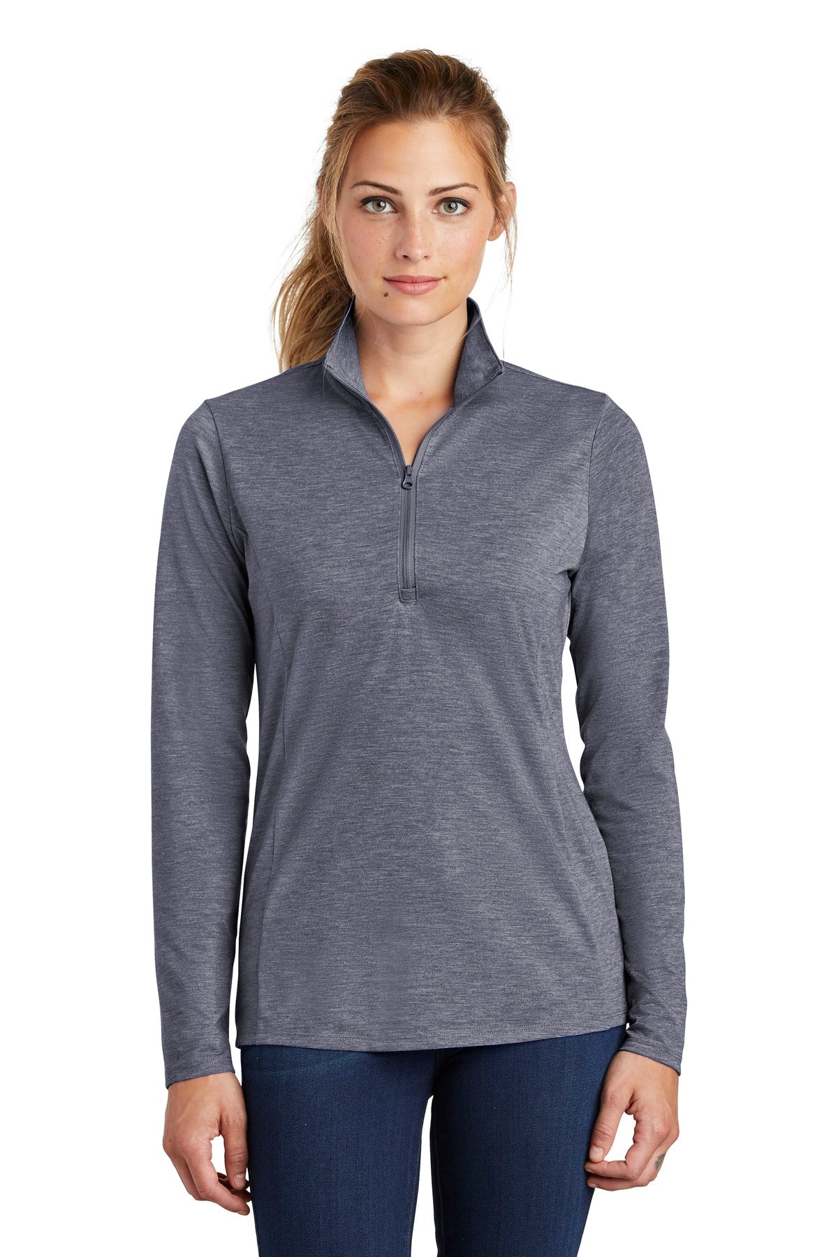 Custom Embroidered - Sport-Tek ® Ladies PosiCharge ® Tri-Blend Wicking 1/4-Zip Pullover. LST407