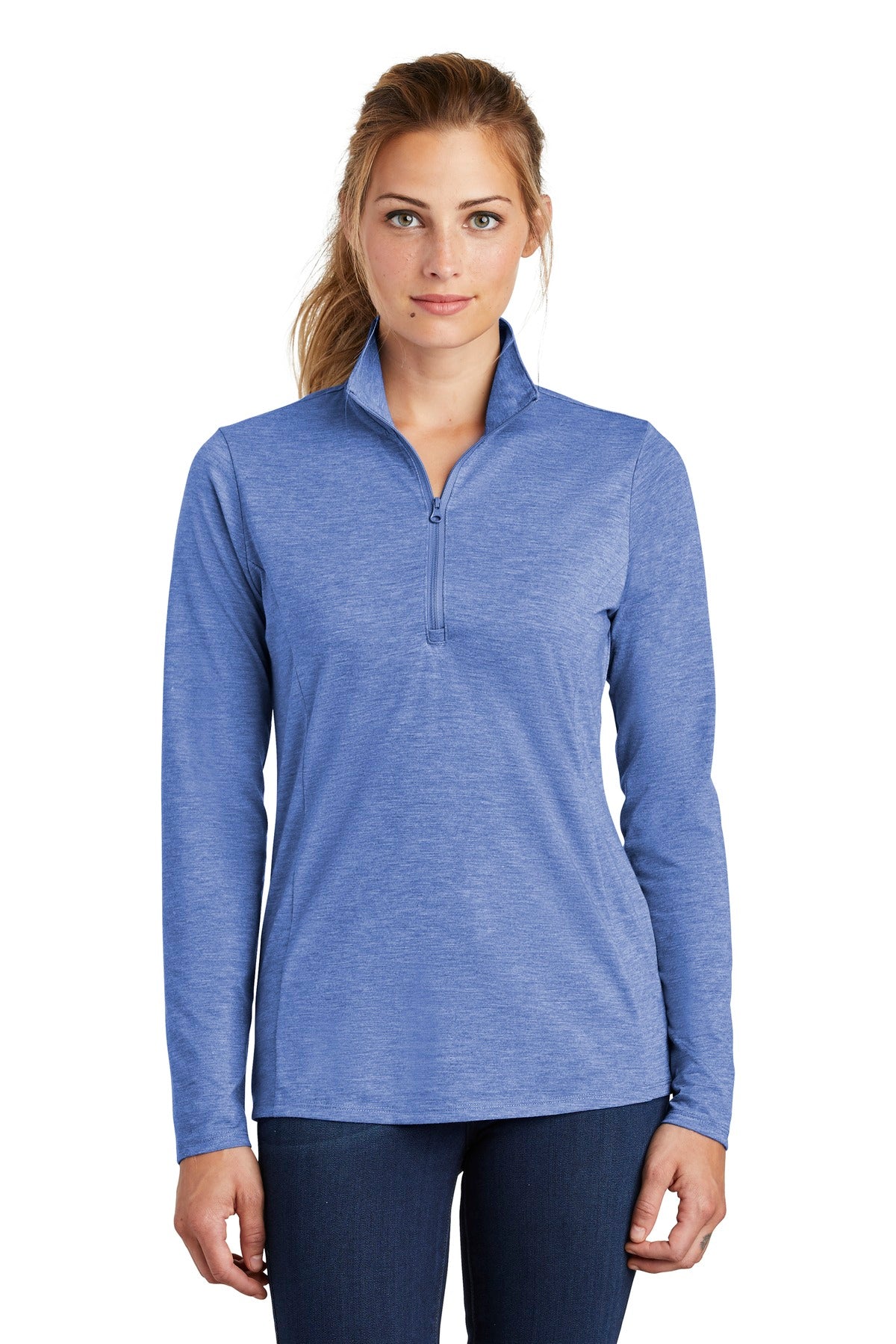 Custom Embroidered - Sport-Tek ® Ladies PosiCharge ® Tri-Blend Wicking 1/4-Zip Pullover. LST407