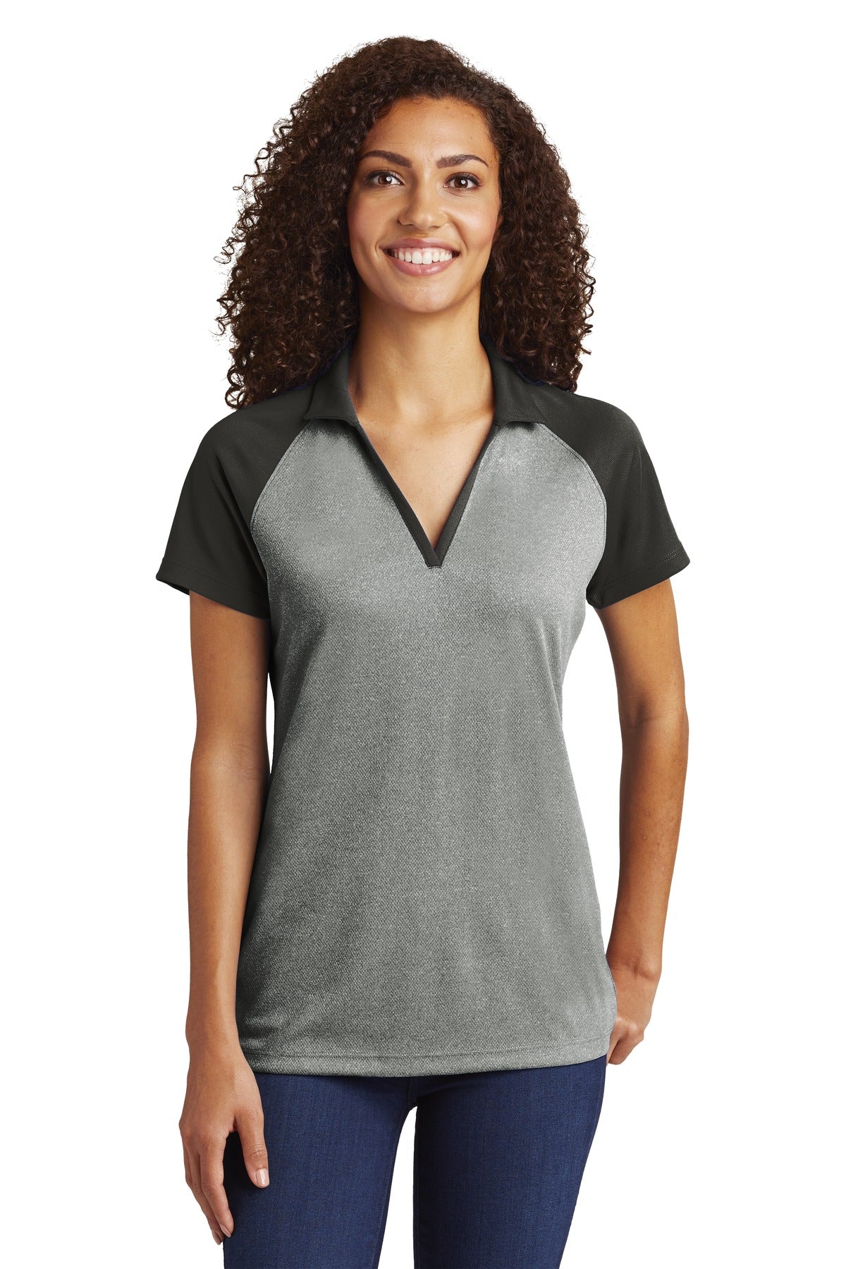 Custom Embroidered - Sport-Tek ® Ladies PosiCharge ® RacerMesh ® Raglan Heather Block Polo. LST641