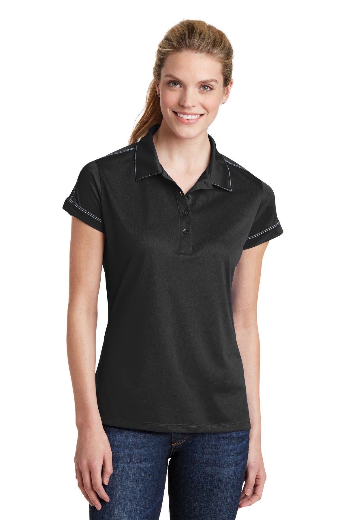 Custom Embroidered - Sport-Tek® Ladies Contrast Stitch Micropique Sport-Wick® Polo. LST659