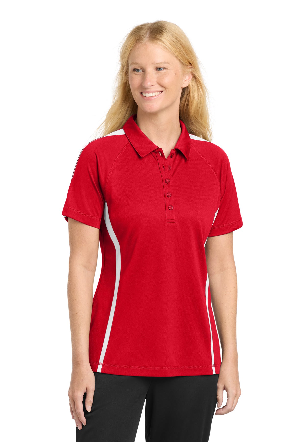 Custom Embroidery or DTF Print - Sport-Tek ®  Women's PosiCharge ®  Micro-Mesh Colorblock Polo. LST685