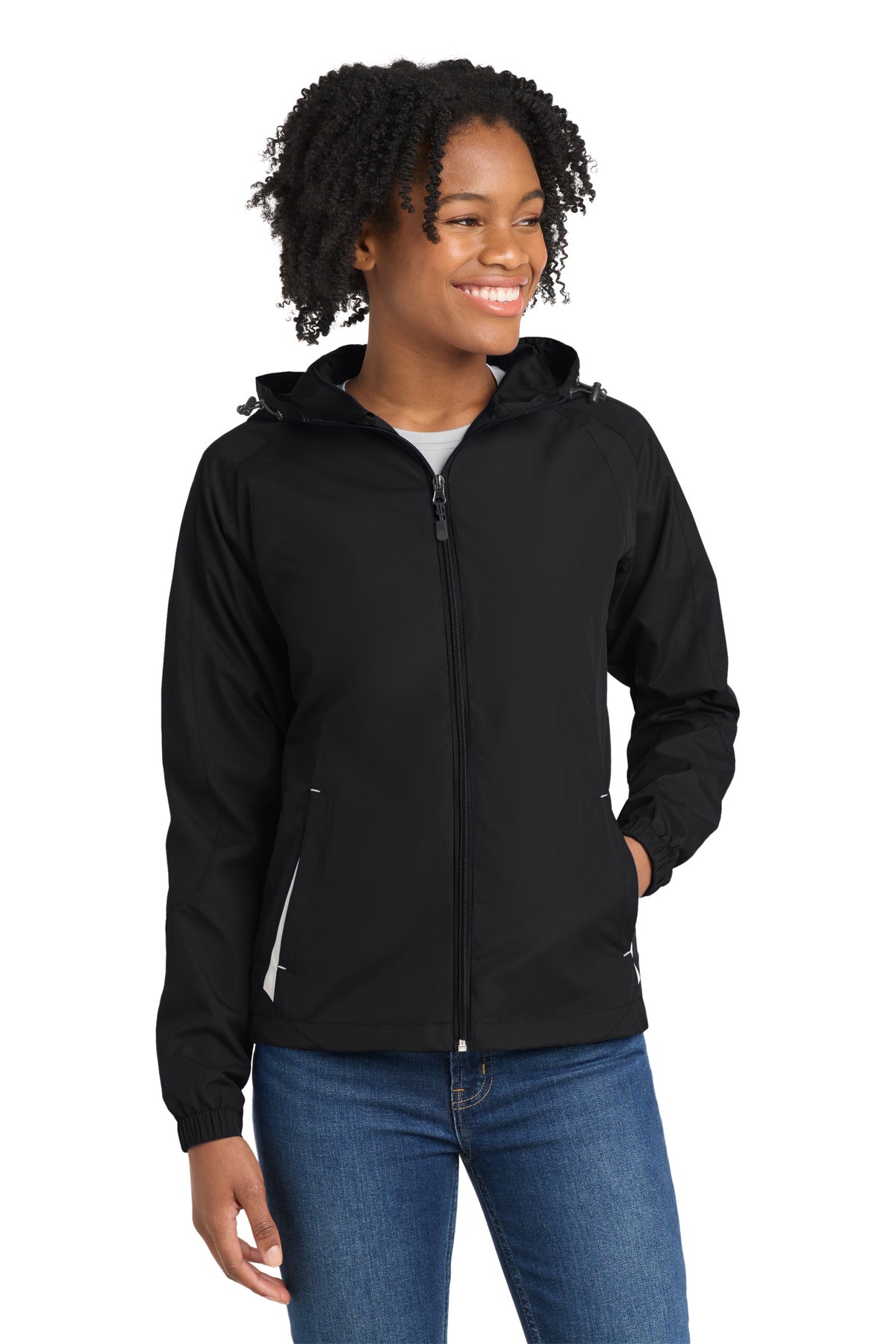 Custom Embroidery or DTF Print - Sport-Tek ®  Women's Colorblock Hooded Raglan Jacket. LST76