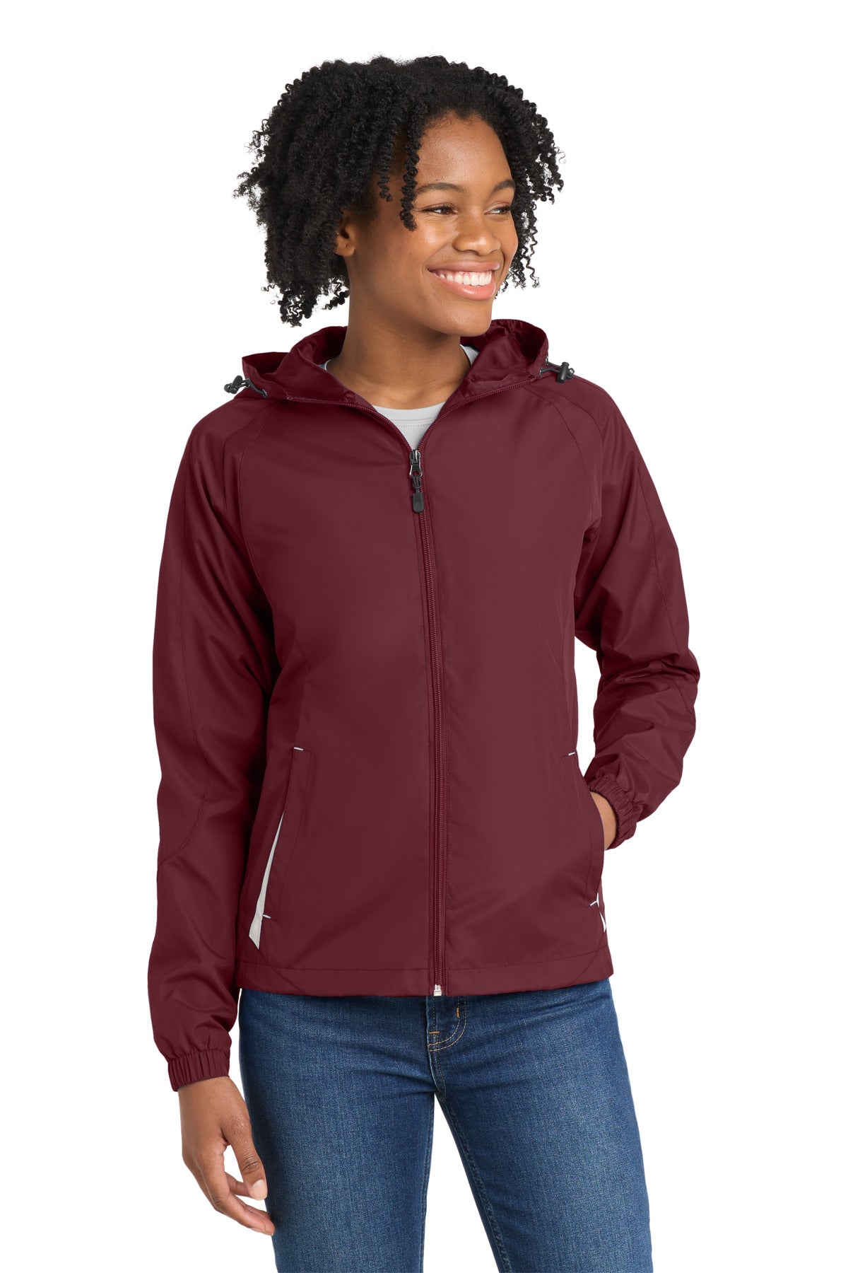 Custom Embroidery or DTF Print - Sport-Tek ®  Women's Colorblock Hooded Raglan Jacket. LST76
