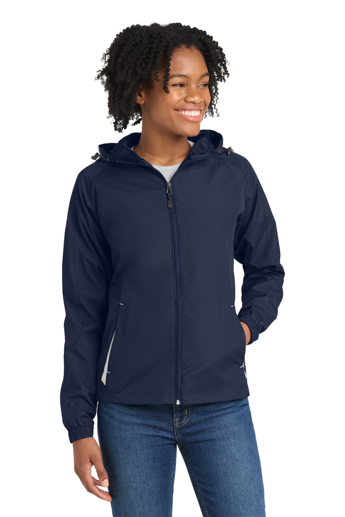 Custom Embroidery or DTF Print - Sport-Tek ®  Women's Colorblock Hooded Raglan Jacket. LST76
