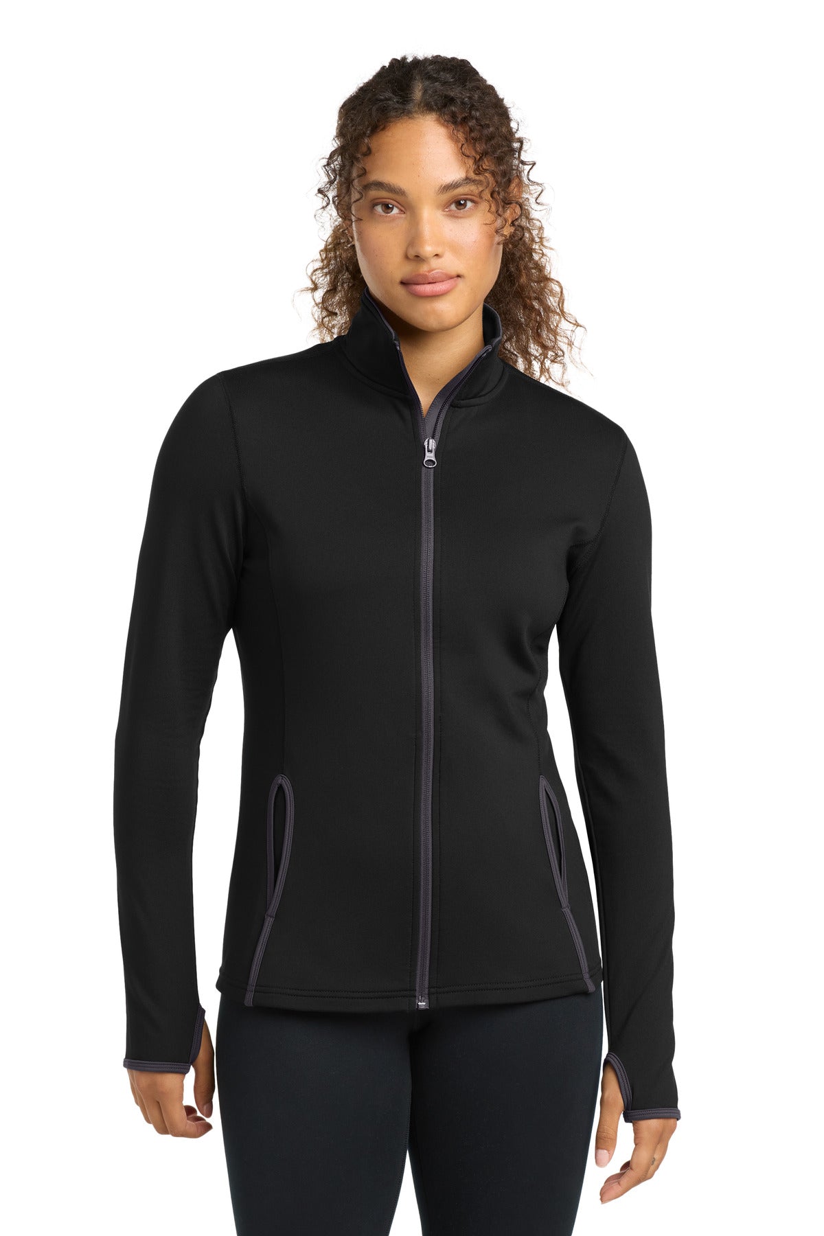Custom Embroidery or DTF Print - Sport-Tek ®  Women's Sport-Wick ®  Stretch Contrast Full-Zip Jacket.  LST853
