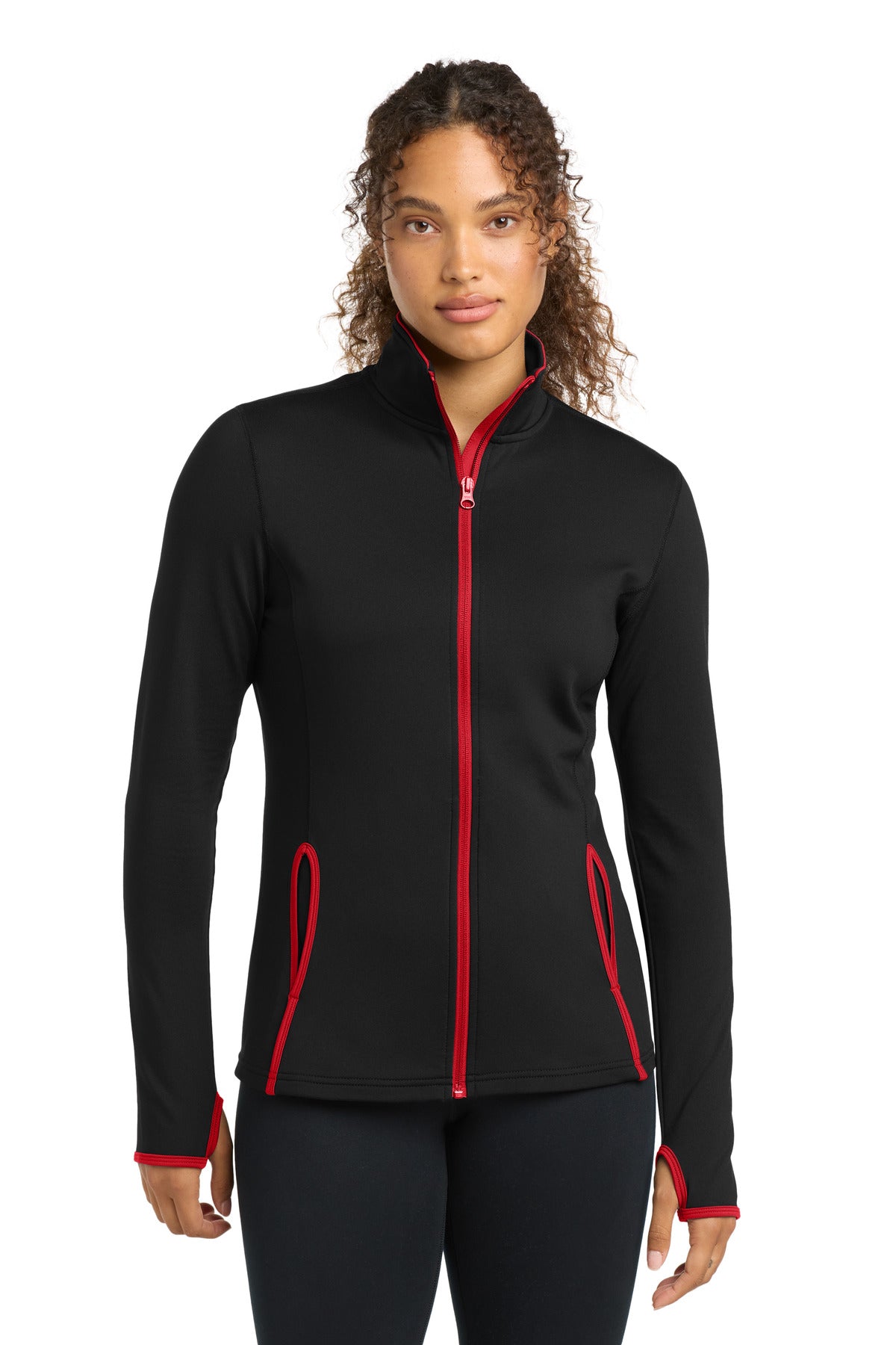 Custom Embroidery or DTF Print - Sport-Tek ®  Women's Sport-Wick ®  Stretch Contrast Full-Zip Jacket.  LST853