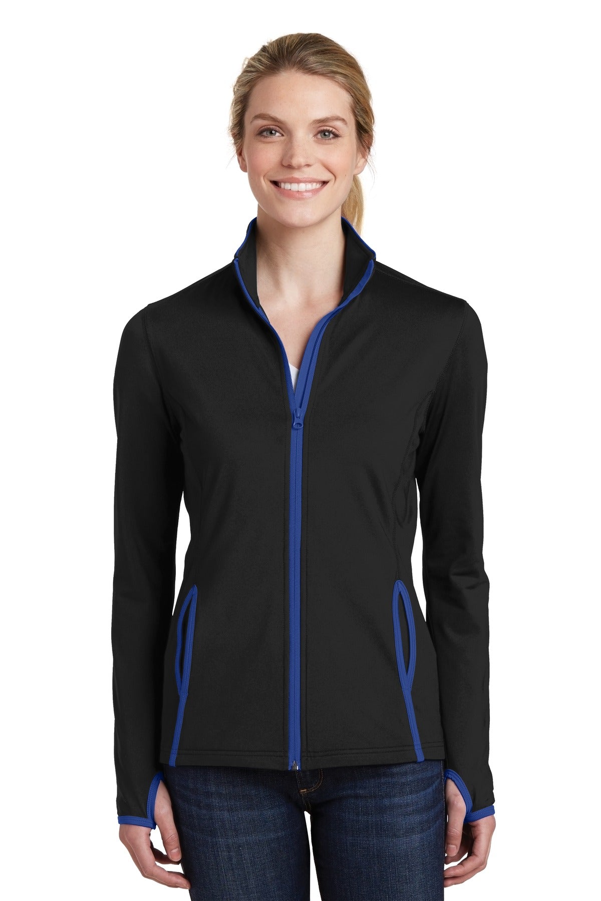 Custom Embroidered - Sport-Tek® Ladies Sport-Wick® Stretch Contrast Full-Zip Jacket.  LST853