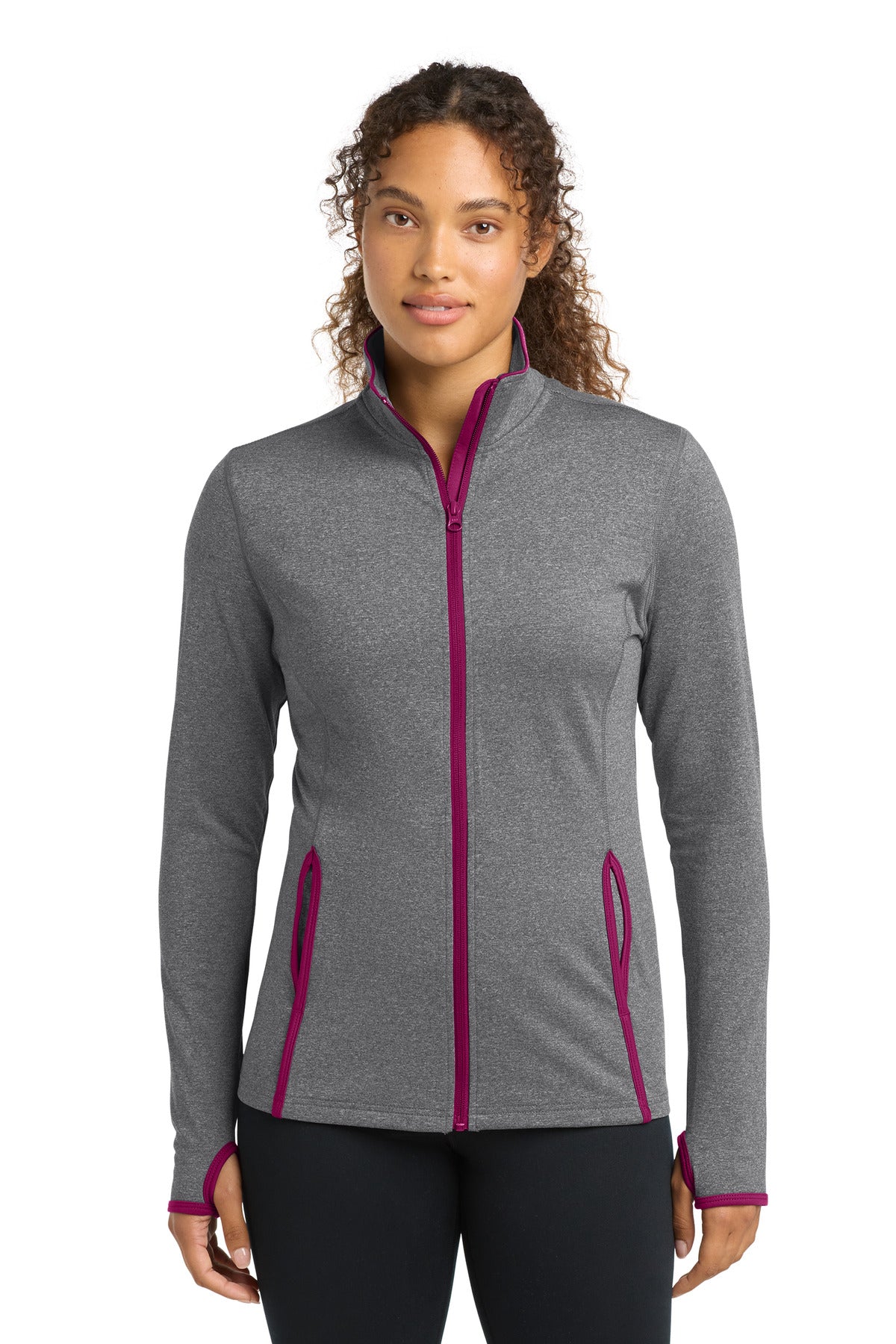 Custom Embroidery or DTF Print - Sport-Tek ®  Women's Sport-Wick ®  Stretch Contrast Full-Zip Jacket.  LST853