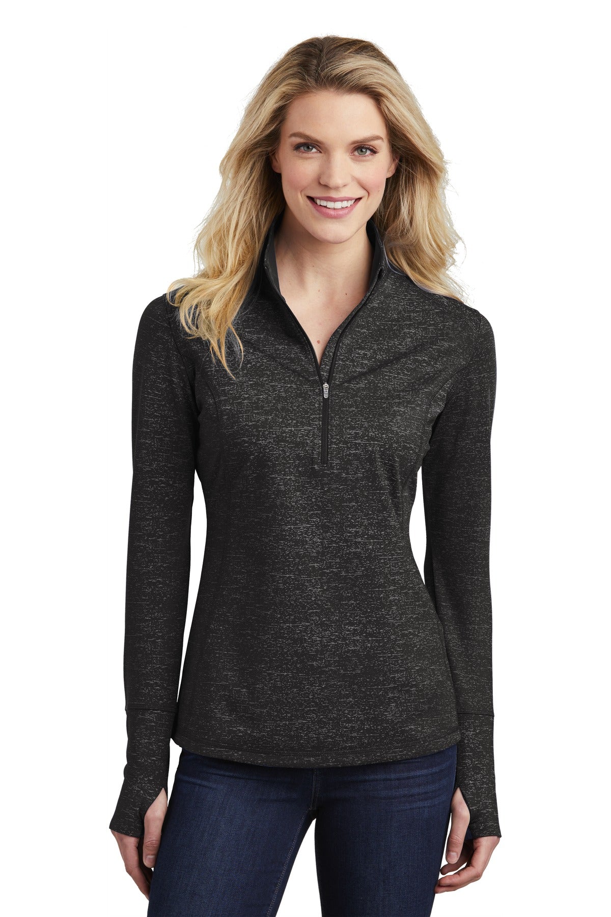 Custom Embroidered - Sport-Tek ® Ladies Sport-Wick ® Stretch Reflective Heather 1/2-Zip Pullover. LST855