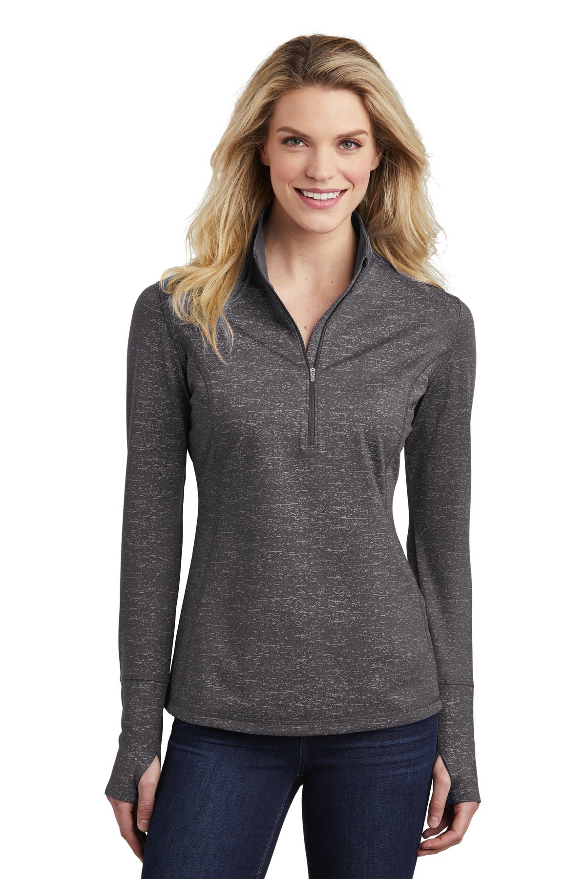 Custom Embroidered - Sport-Tek ® Ladies Sport-Wick ® Stretch Reflective Heather 1/2-Zip Pullover. LST855