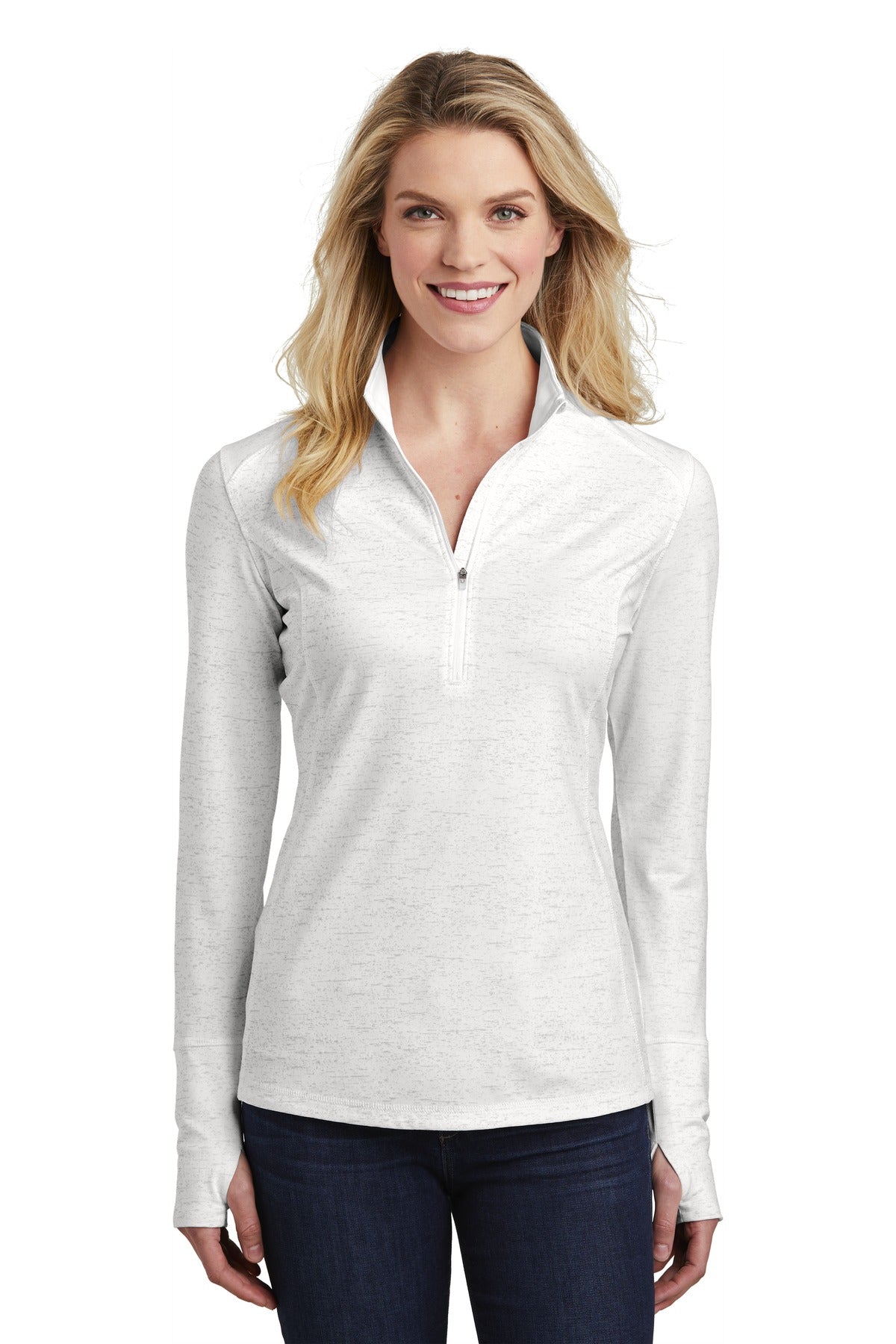 Custom Embroidered - Sport-Tek ® Ladies Sport-Wick ® Stretch Reflective Heather 1/2-Zip Pullover. LST855