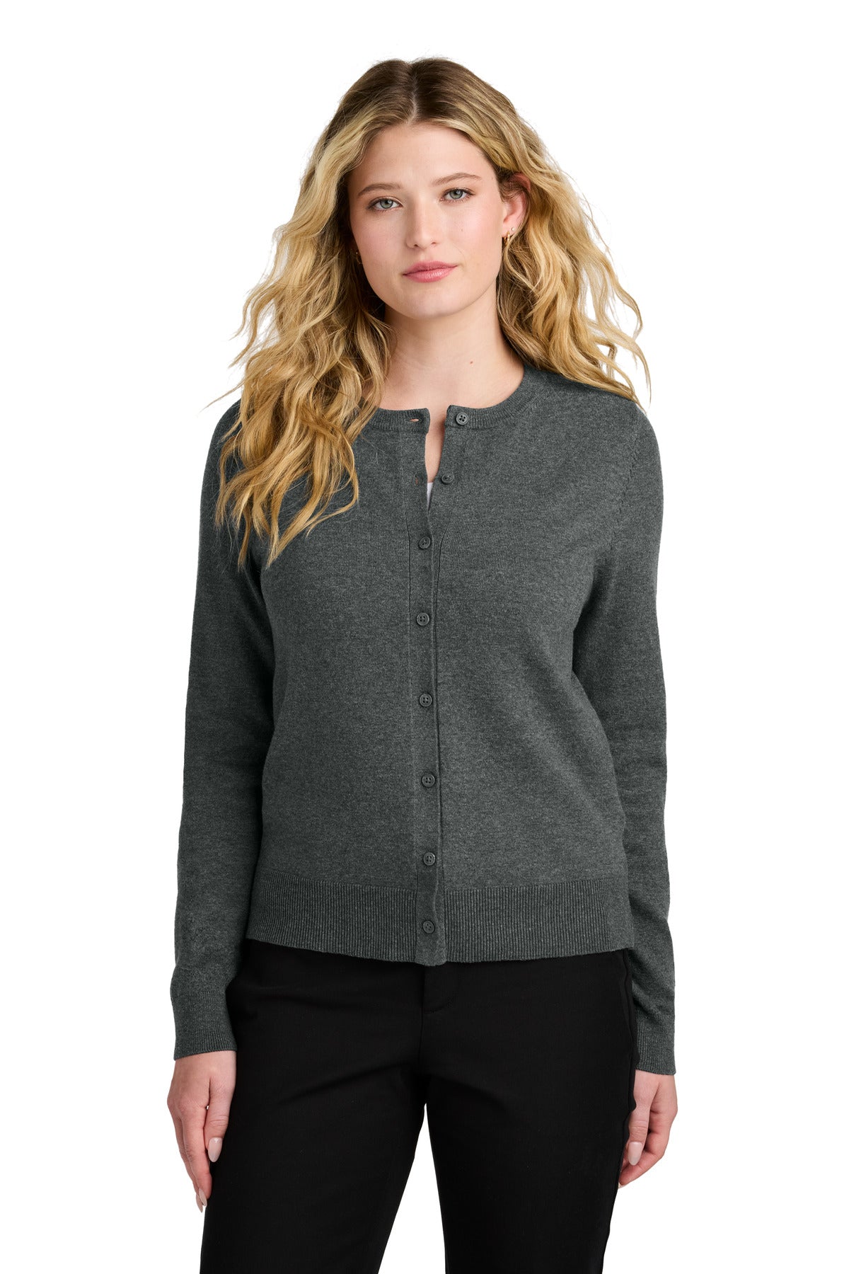 Custom Embroidered - Port Authority© Women's Easy Care Crewneck Cardigan Sweater LSW2870