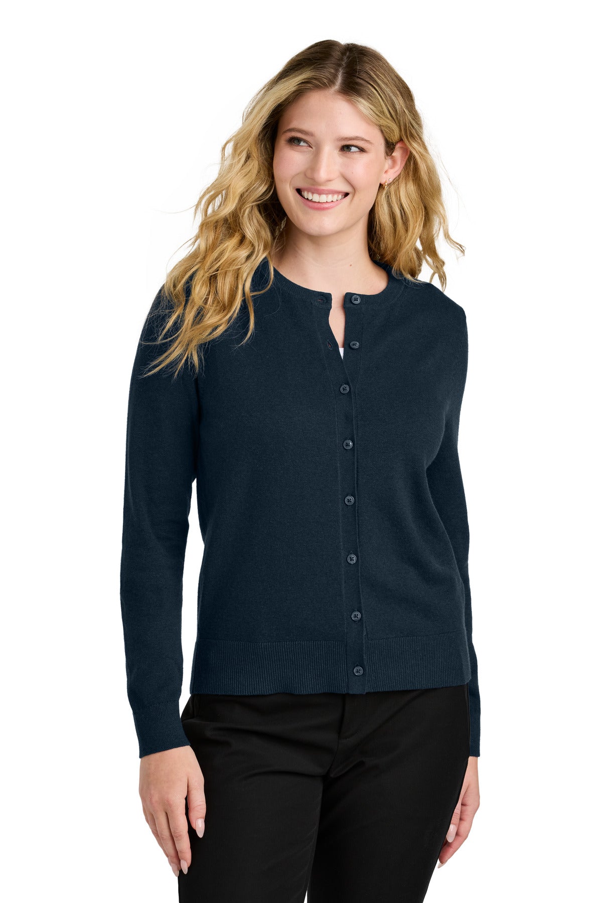 Custom Embroidery or DTF Print - Port Authority ®  Women's Easy Care Crewneck Cardigan Sweater LSW2870