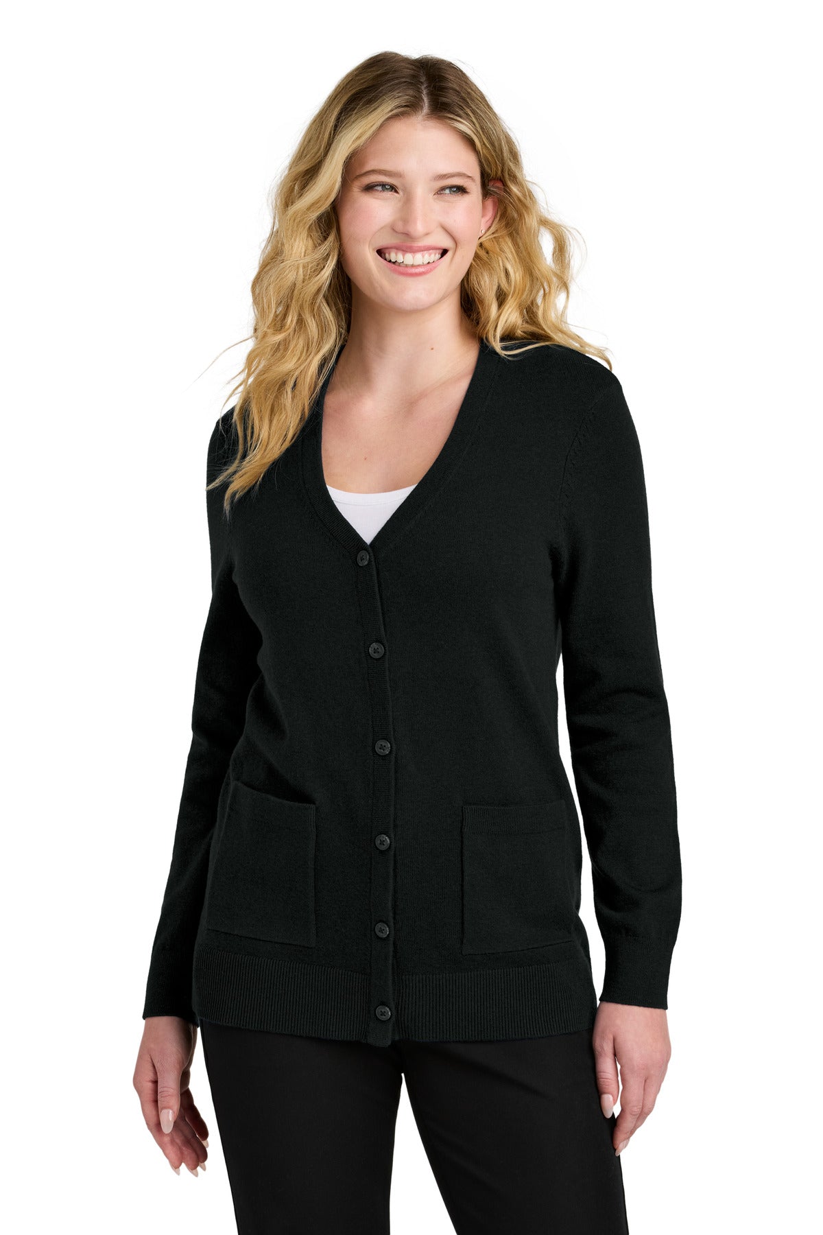 Custom Embroidery or DTF Print - Port Authority ®  Women's Easy Care Button-Up Cardigan Sweater LSW4150
