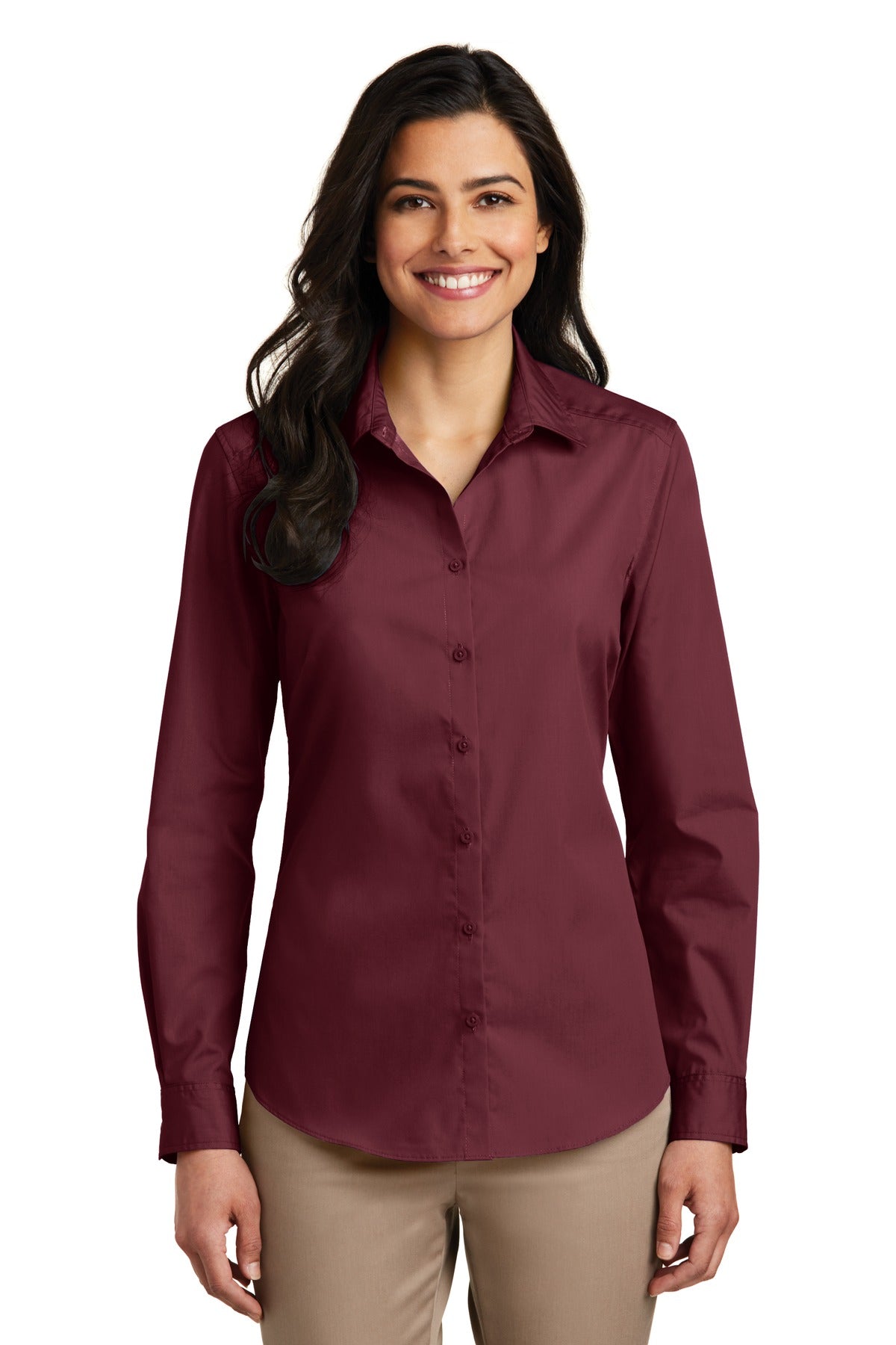 Custom Embroidery or DTF Print - Port Authority ®  Women's Long Sleeve Carefree Poplin Shirt. LW100