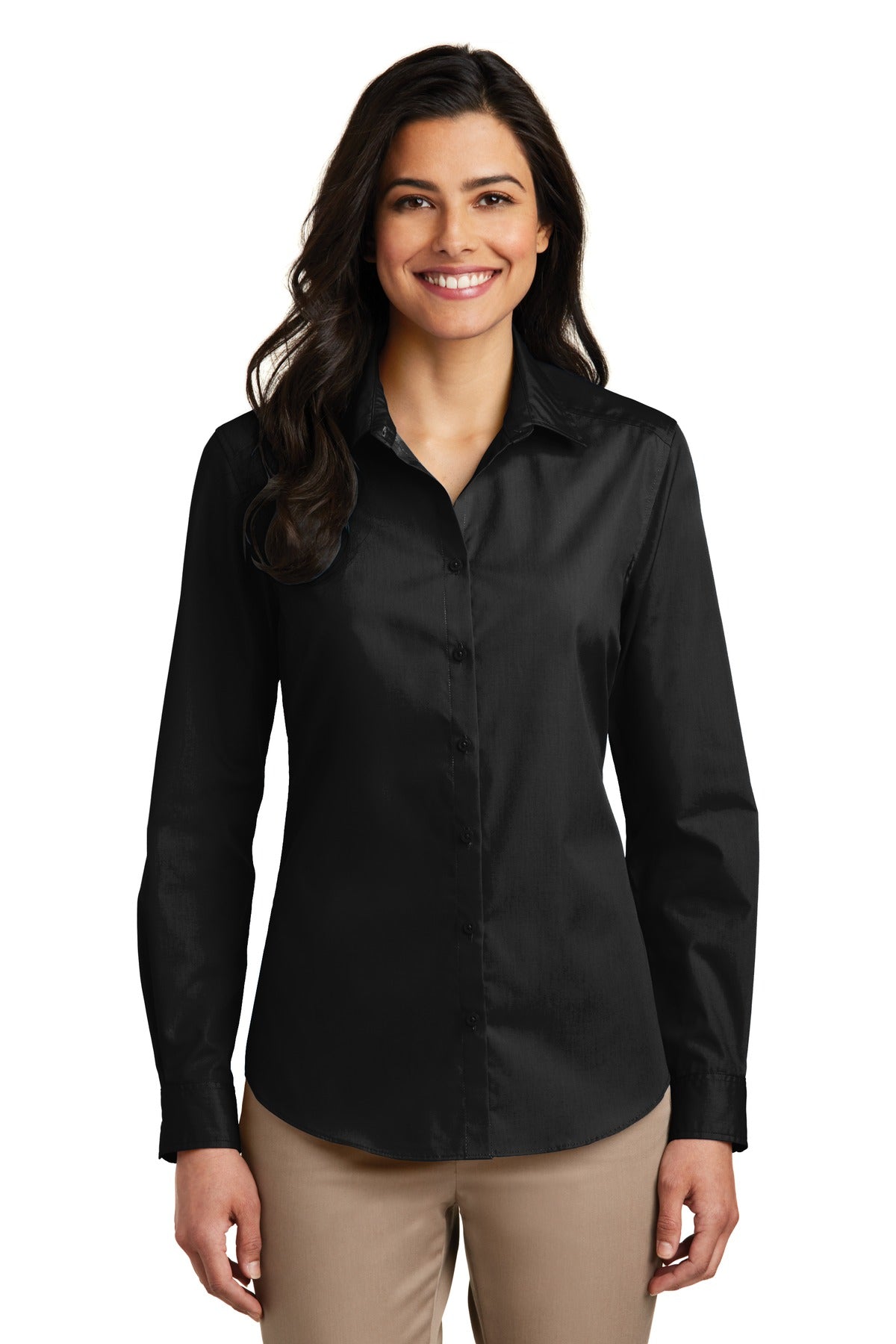 Custom Embroidery or DTF Print - Port Authority ®  Women's Long Sleeve Carefree Poplin Shirt. LW100