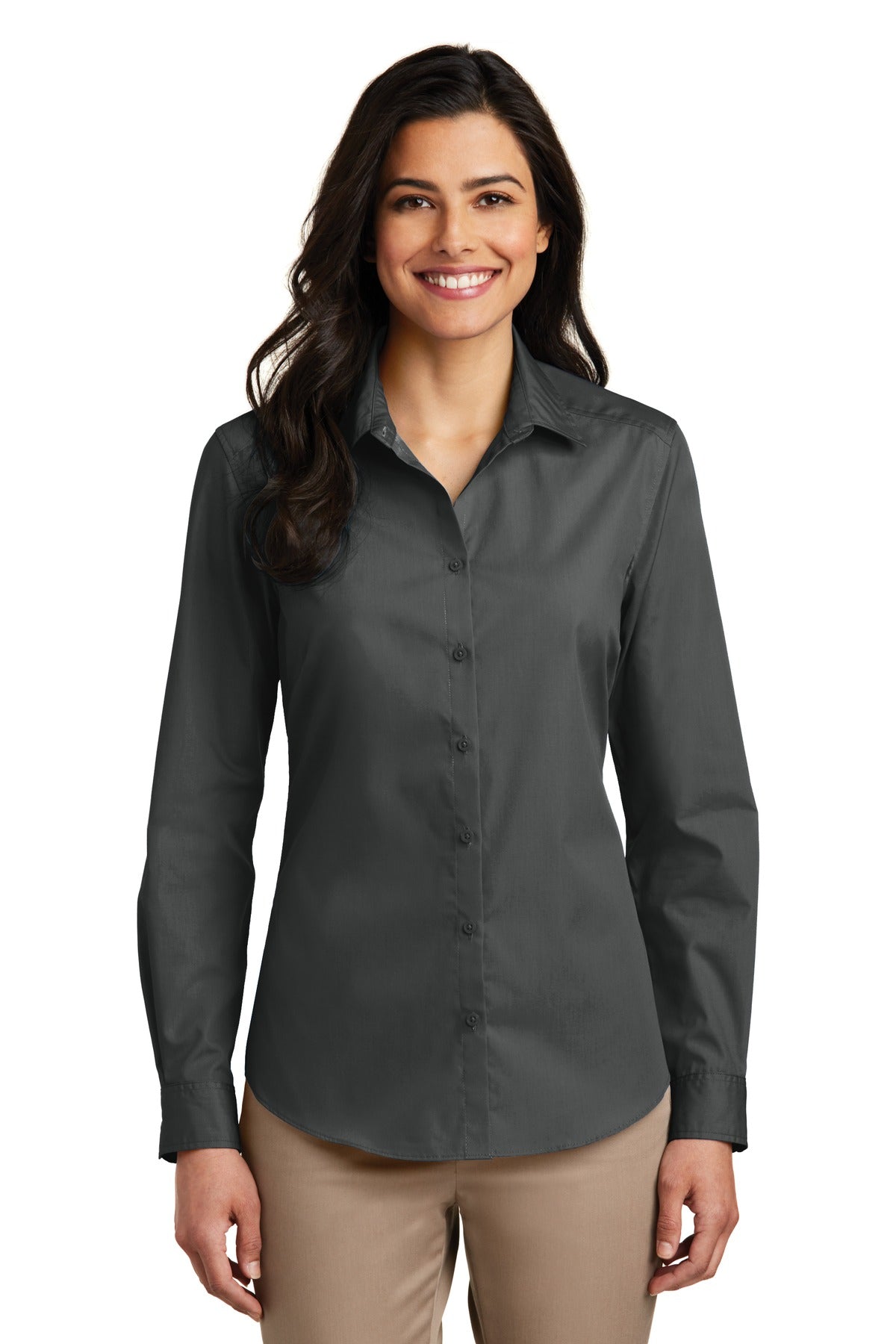 Custom Embroidery or DTF Print - Port Authority ®  Women's Long Sleeve Carefree Poplin Shirt. LW100