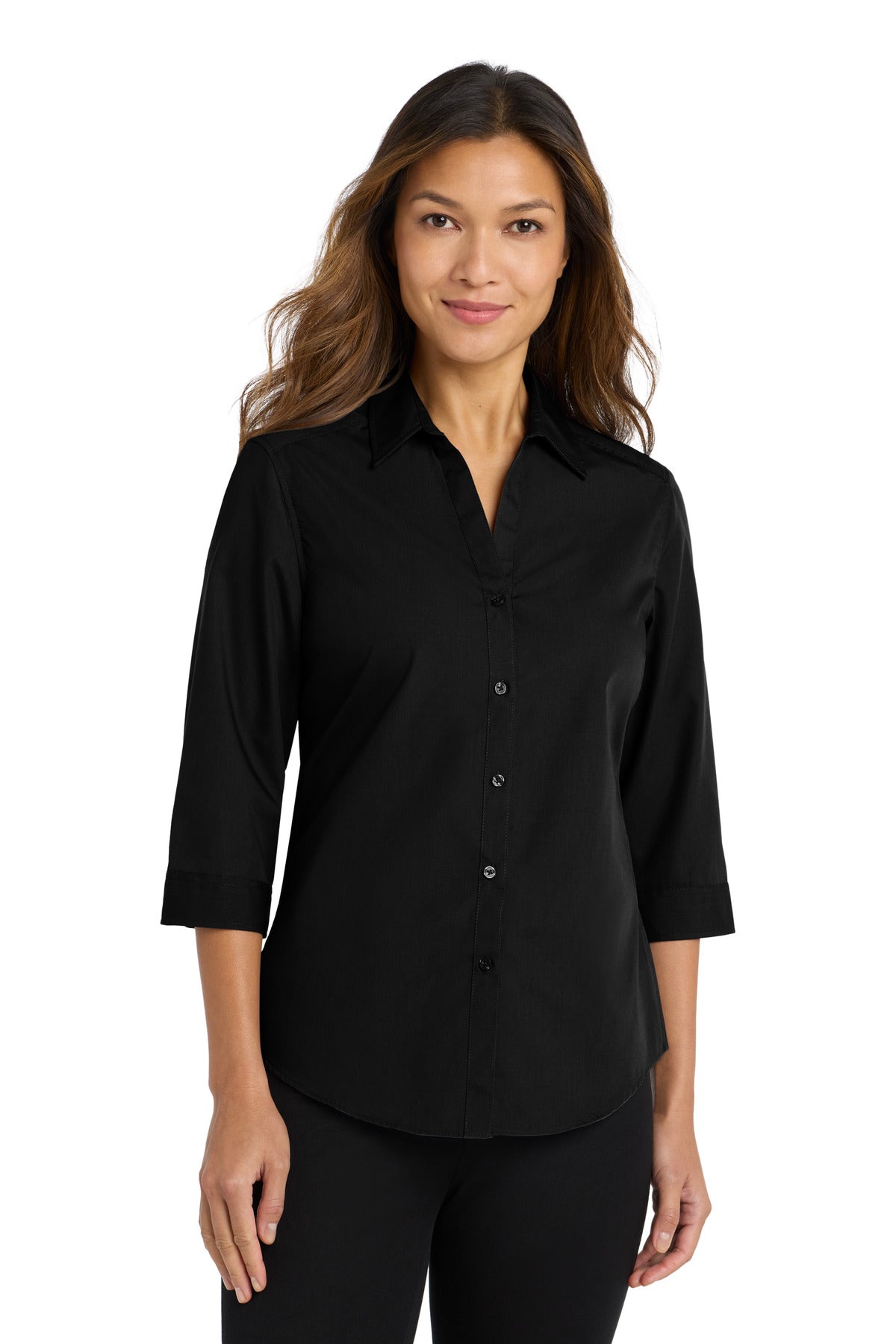 Custom Embroidery or DTF Print - Port Authority ®  Women's 3/4-Sleeve Carefree Poplin Shirt. LW102