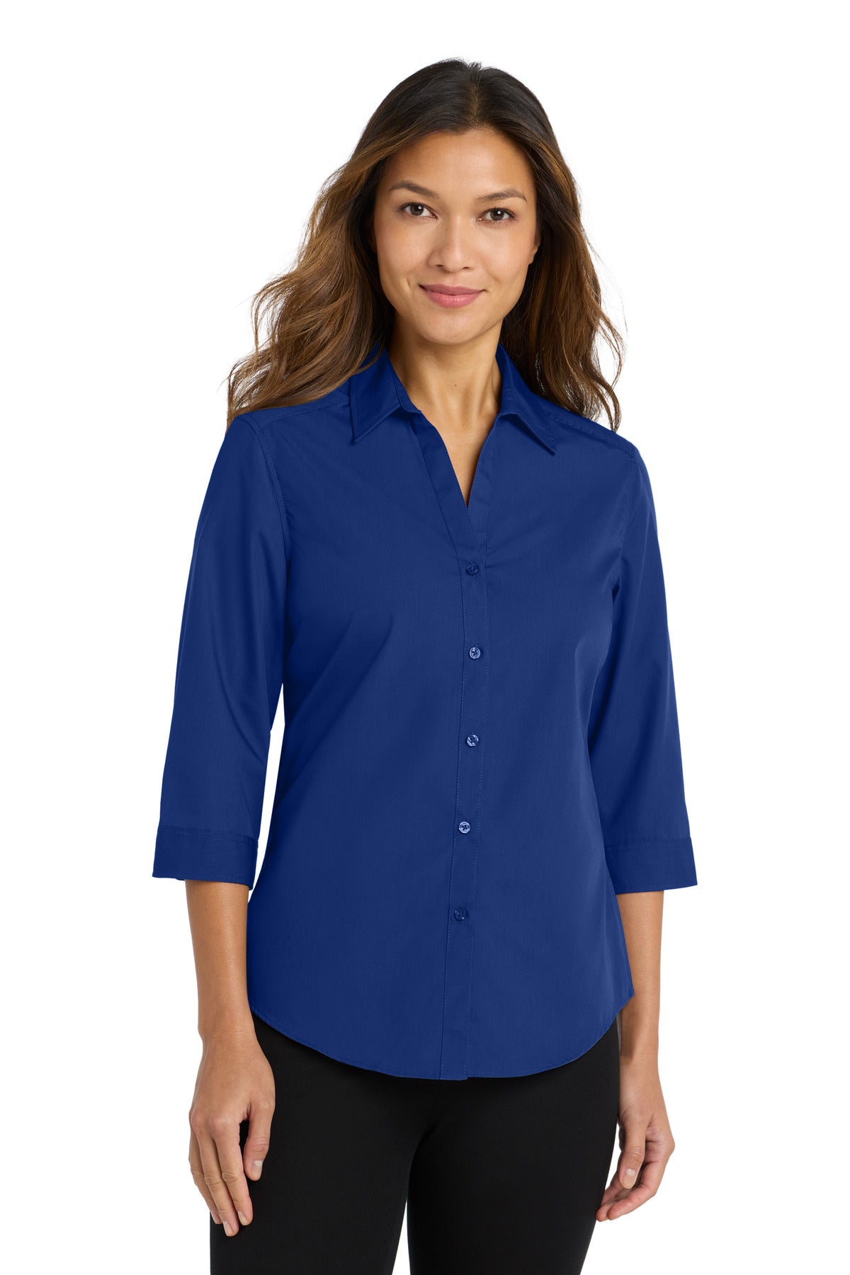 Custom Embroidery or DTF Print - Port Authority ®  Women's 3/4-Sleeve Carefree Poplin Shirt. LW102