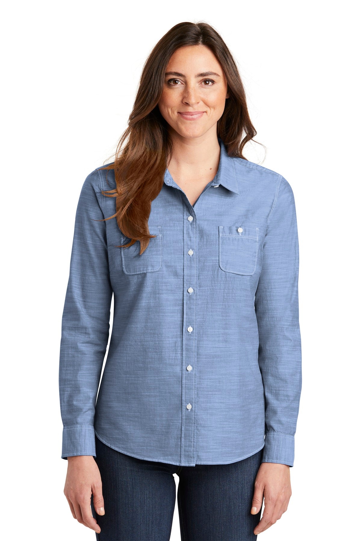 Custom Embroidery or DTF Print - Port Authority ®  Women's Slub Chambray Shirt. LW380