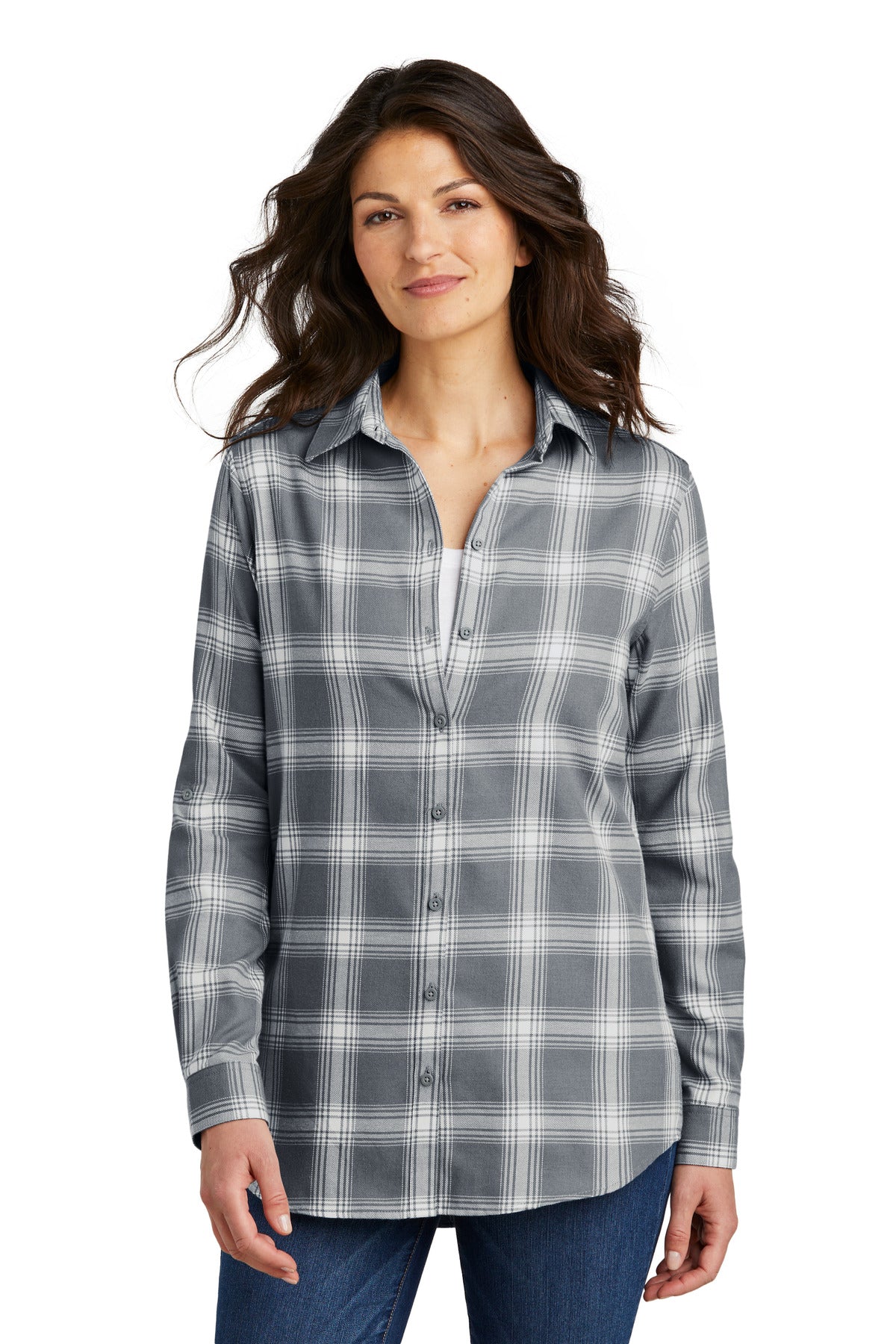 Custom Embroidery or DTF Print - Port Authority ®  Women's Plaid Flannel Tunic . LW668