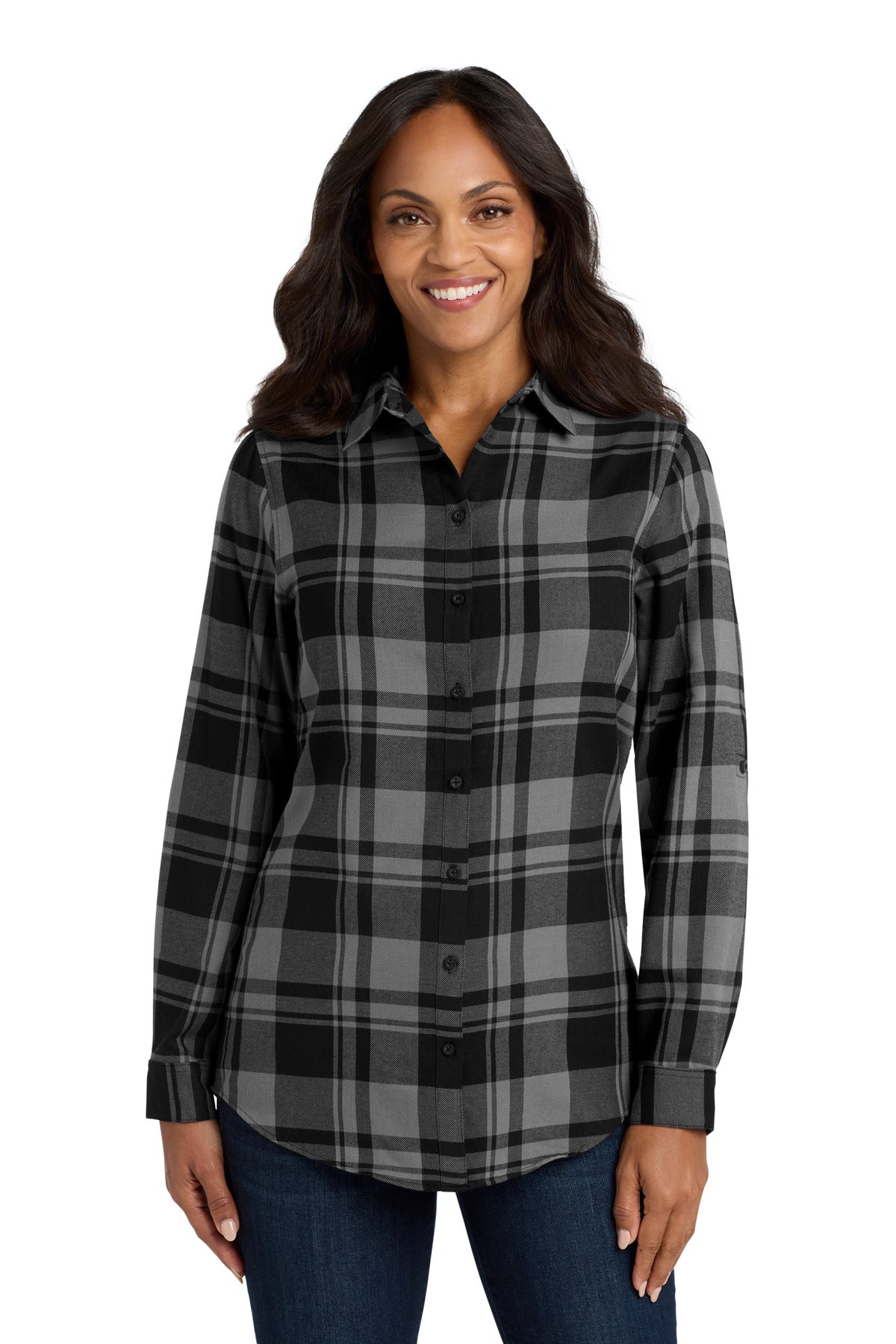 Custom Embroidery or DTF Print - Port Authority ®  Women's Plaid Flannel Tunic . LW668