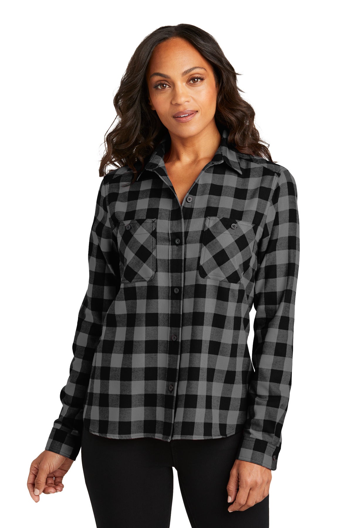 Custom Embroidery or DTF Print - Port Authority ®  Women's Plaid Flannel Shirt LW669