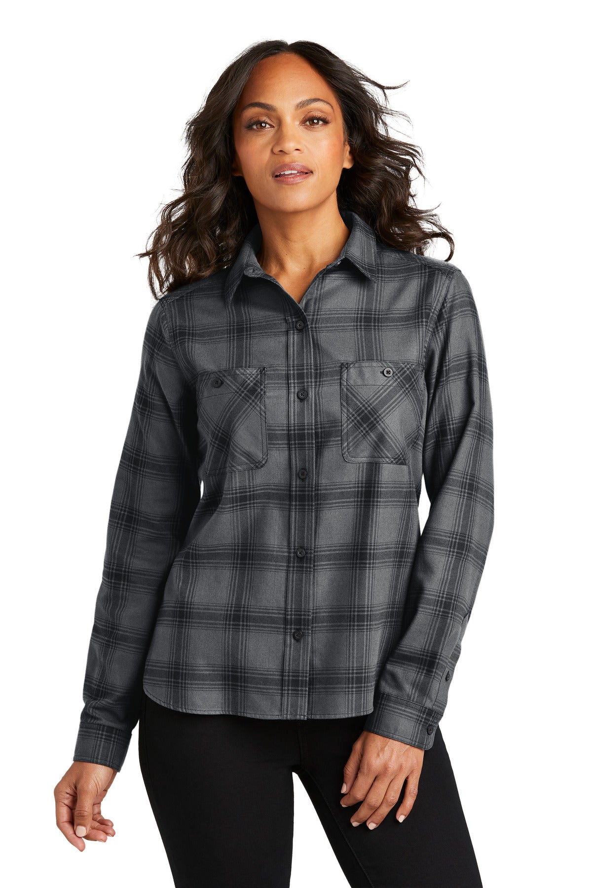 Custom Embroidery or DTF Print - Port Authority ®  Women's Plaid Flannel Shirt LW669