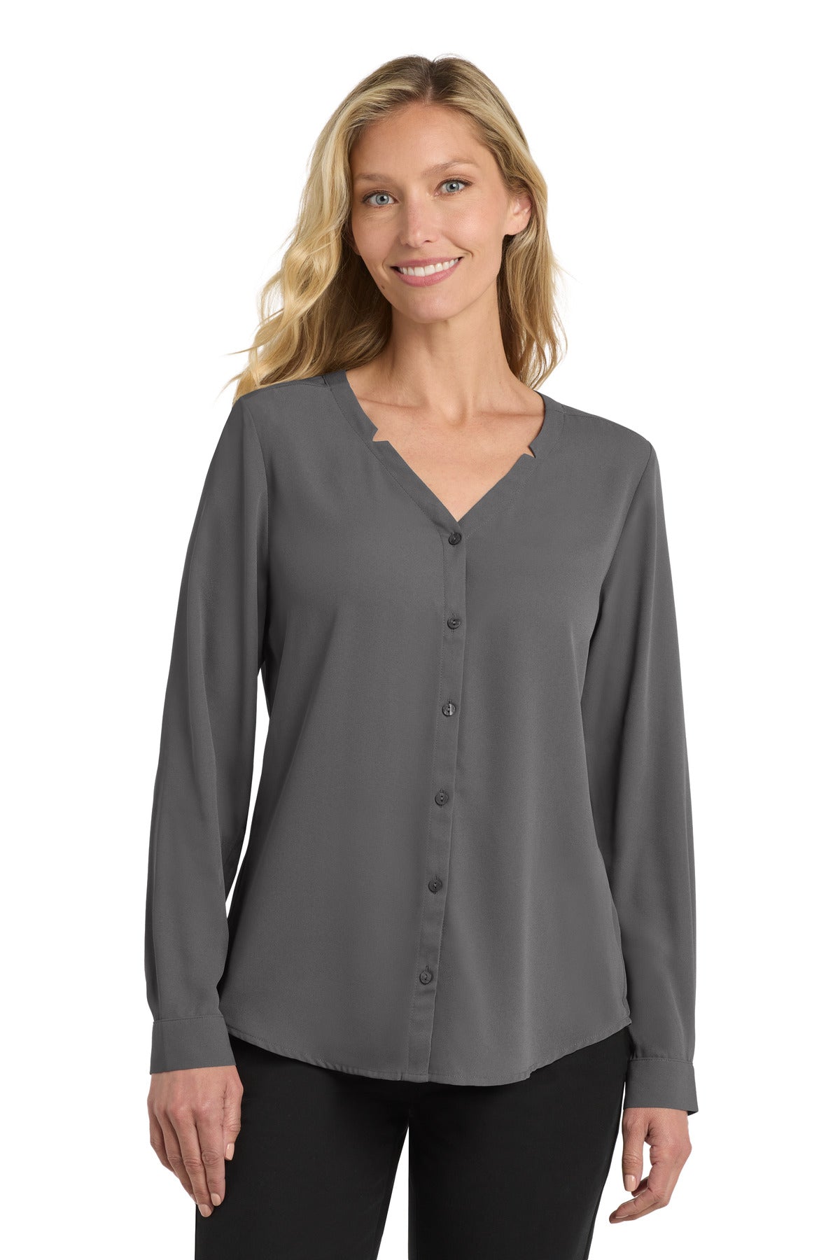 Custom Embroidery or DTF Print - Port Authority ®  Women's Long Sleeve Button-Front Blouse. LW700