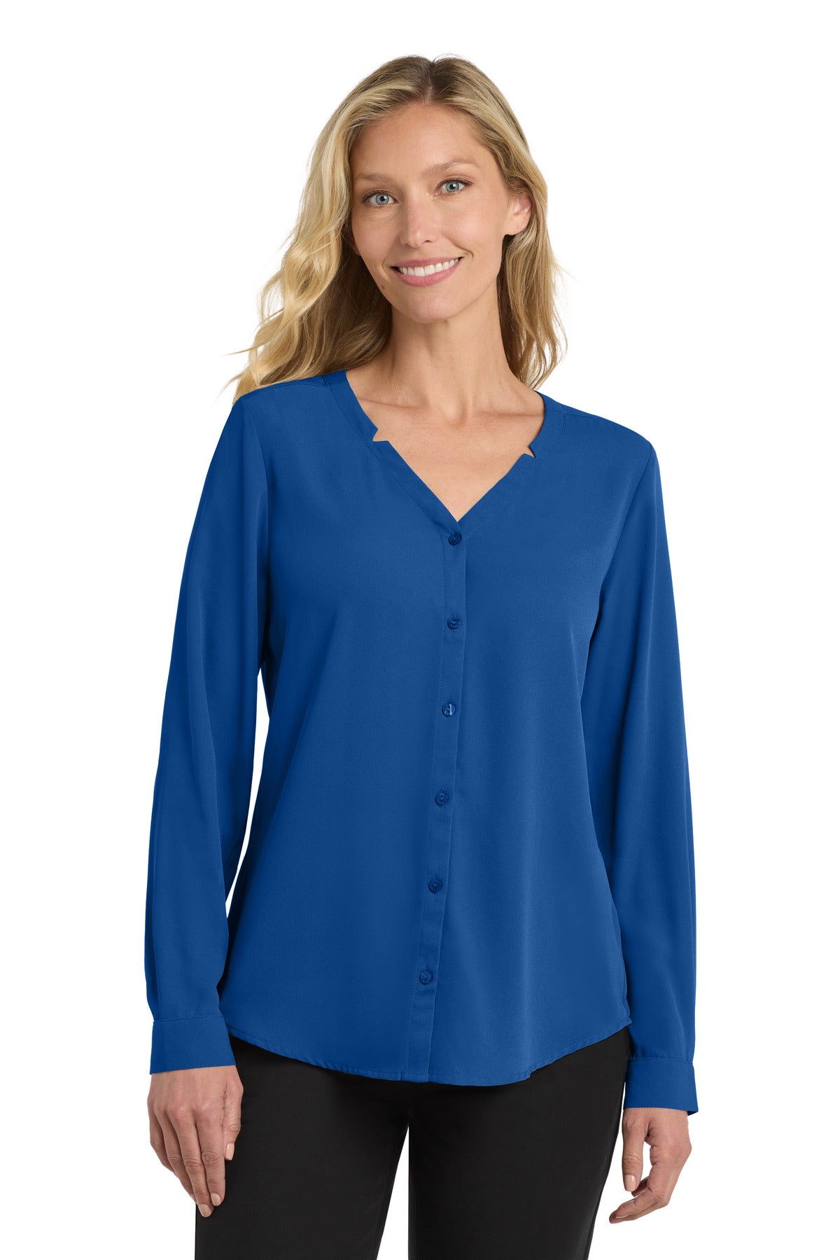 Custom Embroidery or DTF Print - Port Authority ®  Women's Long Sleeve Button-Front Blouse. LW700