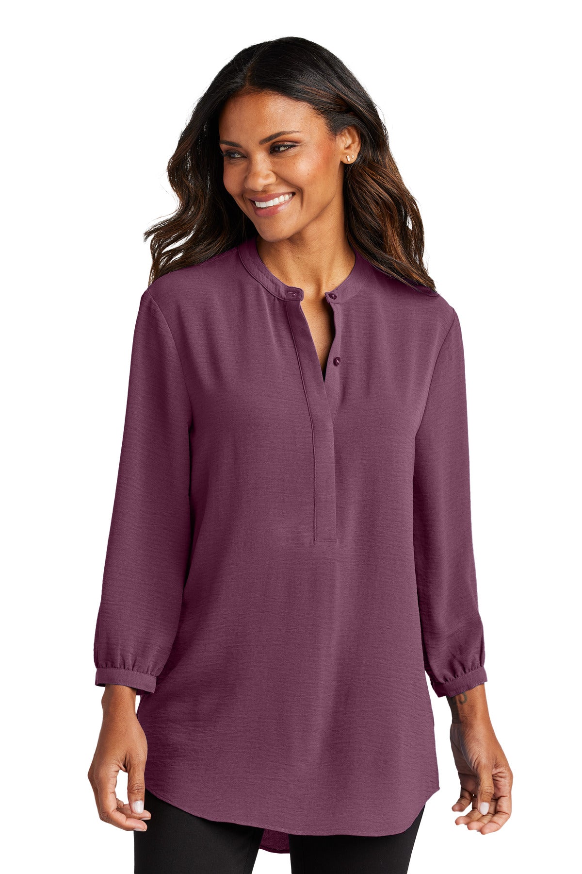 Custom Embroidery or DTF Print - Port Authority ®  Women's 3/4-Sleeve Textured Crepe Tunic LW713
