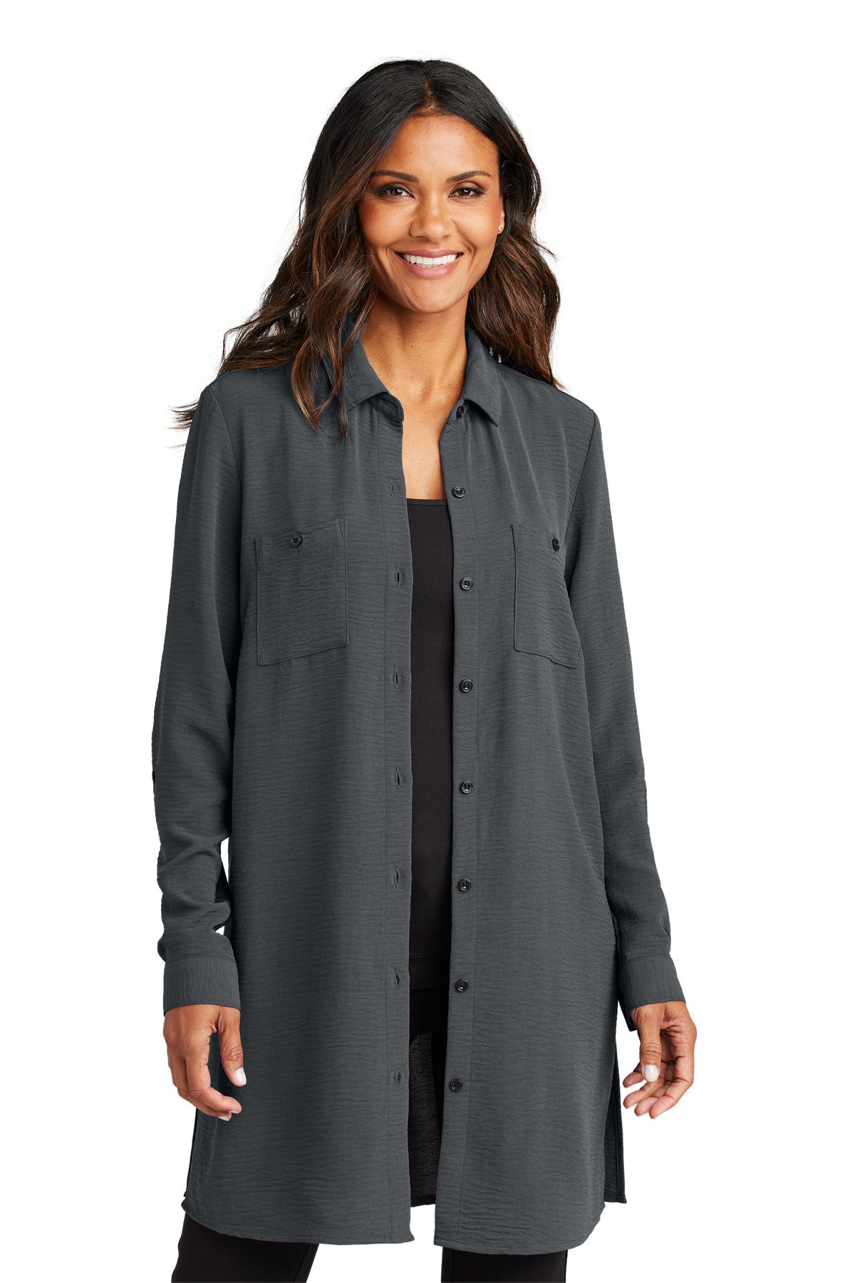 Custom Embroidery or DTF Print - Port Authority ®  Women's Textured Crepe Long Tunic LW715