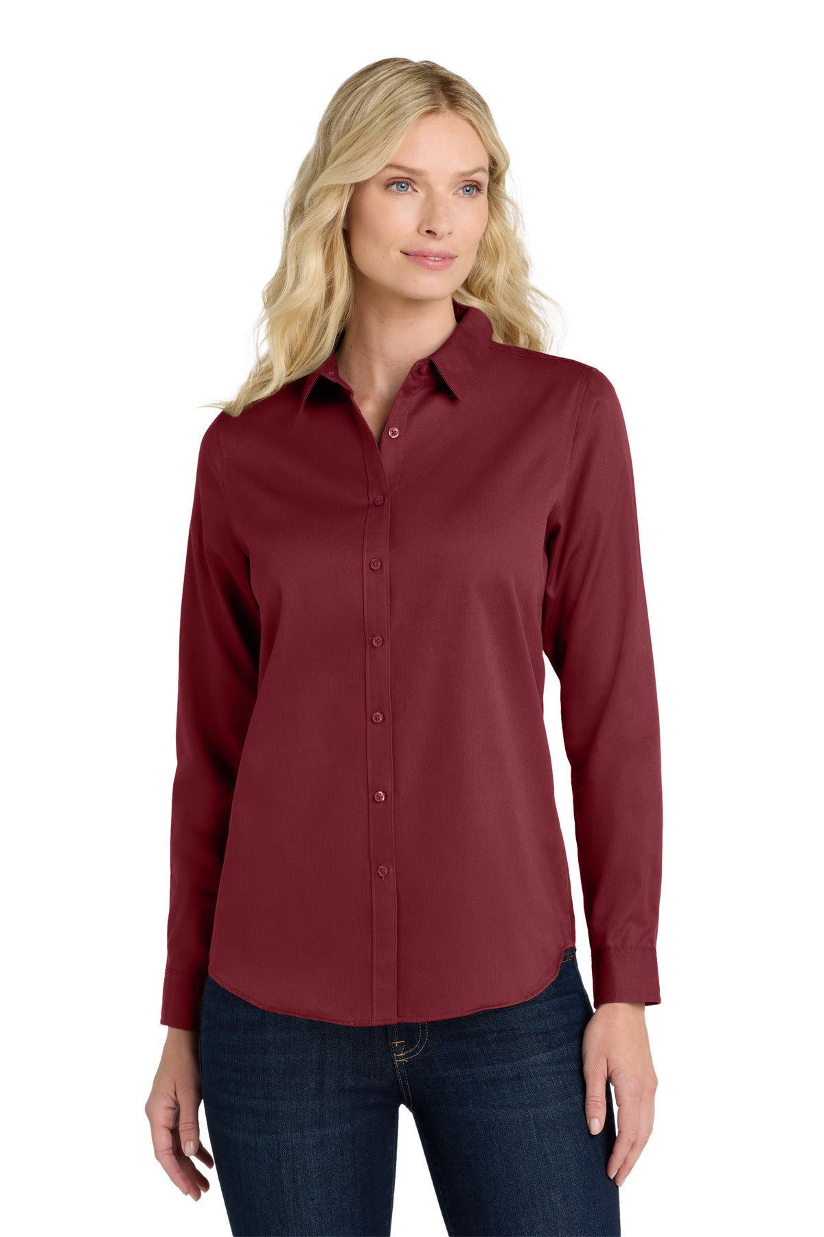 Custom Embroidery or DTF Print - Port Authority ®  Women's Long Sleeve SuperPro React ™ Twill Shirt. LW808
