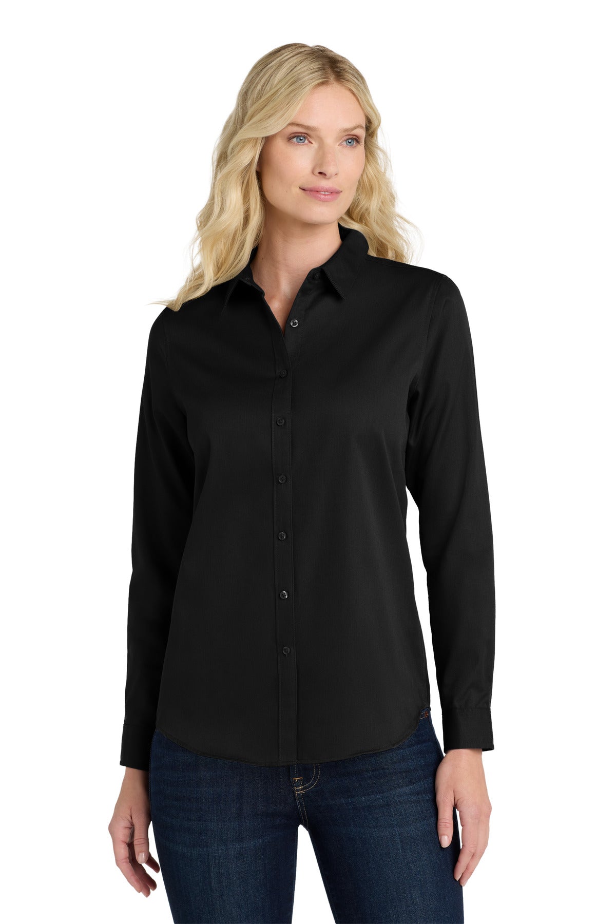 Custom Embroidery or DTF Print - Port Authority ®  Women's Long Sleeve SuperPro React ™ Twill Shirt. LW808