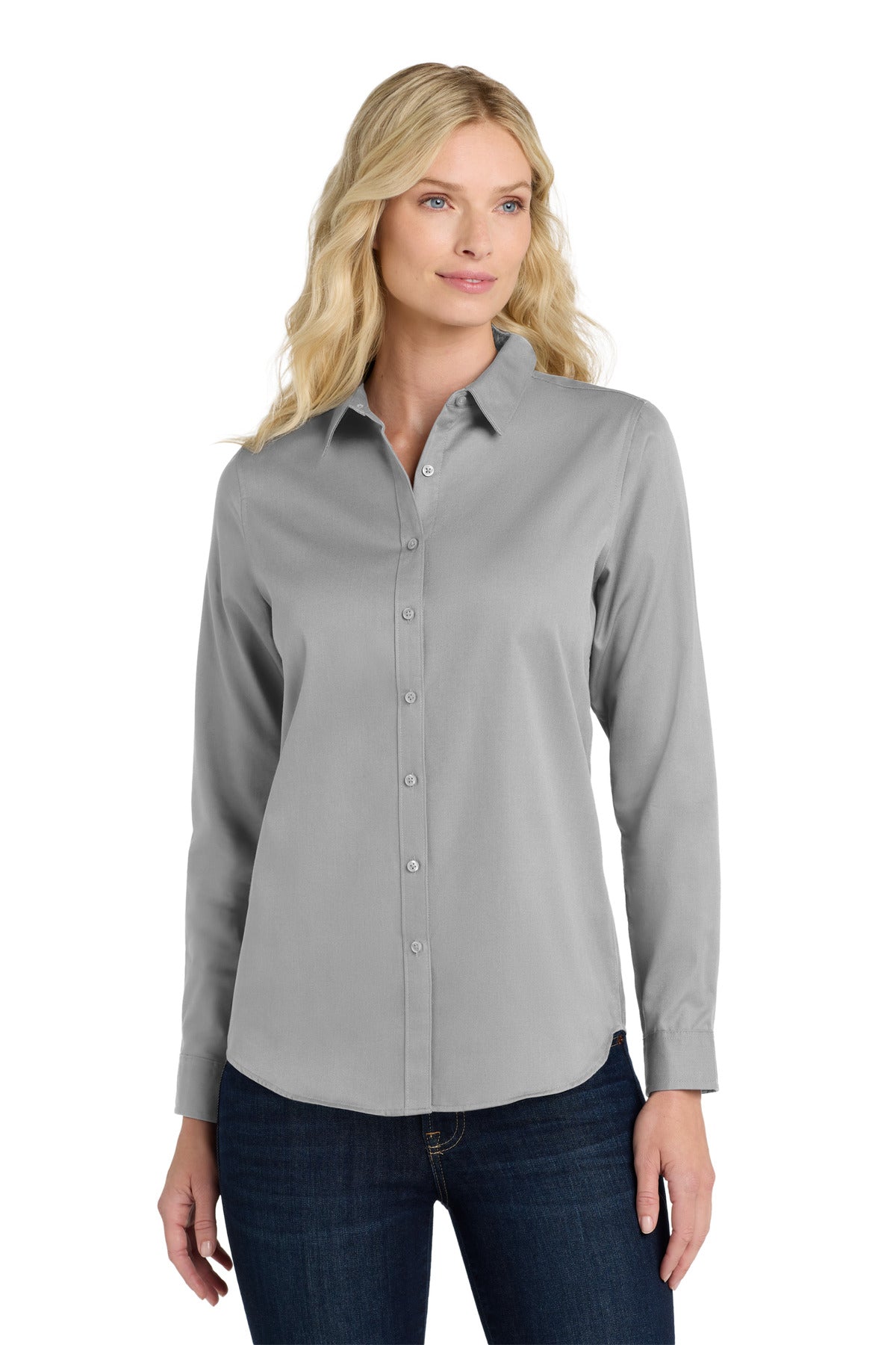 Custom Embroidery or DTF Print - Port Authority ®  Women's Long Sleeve SuperPro React ™ Twill Shirt. LW808