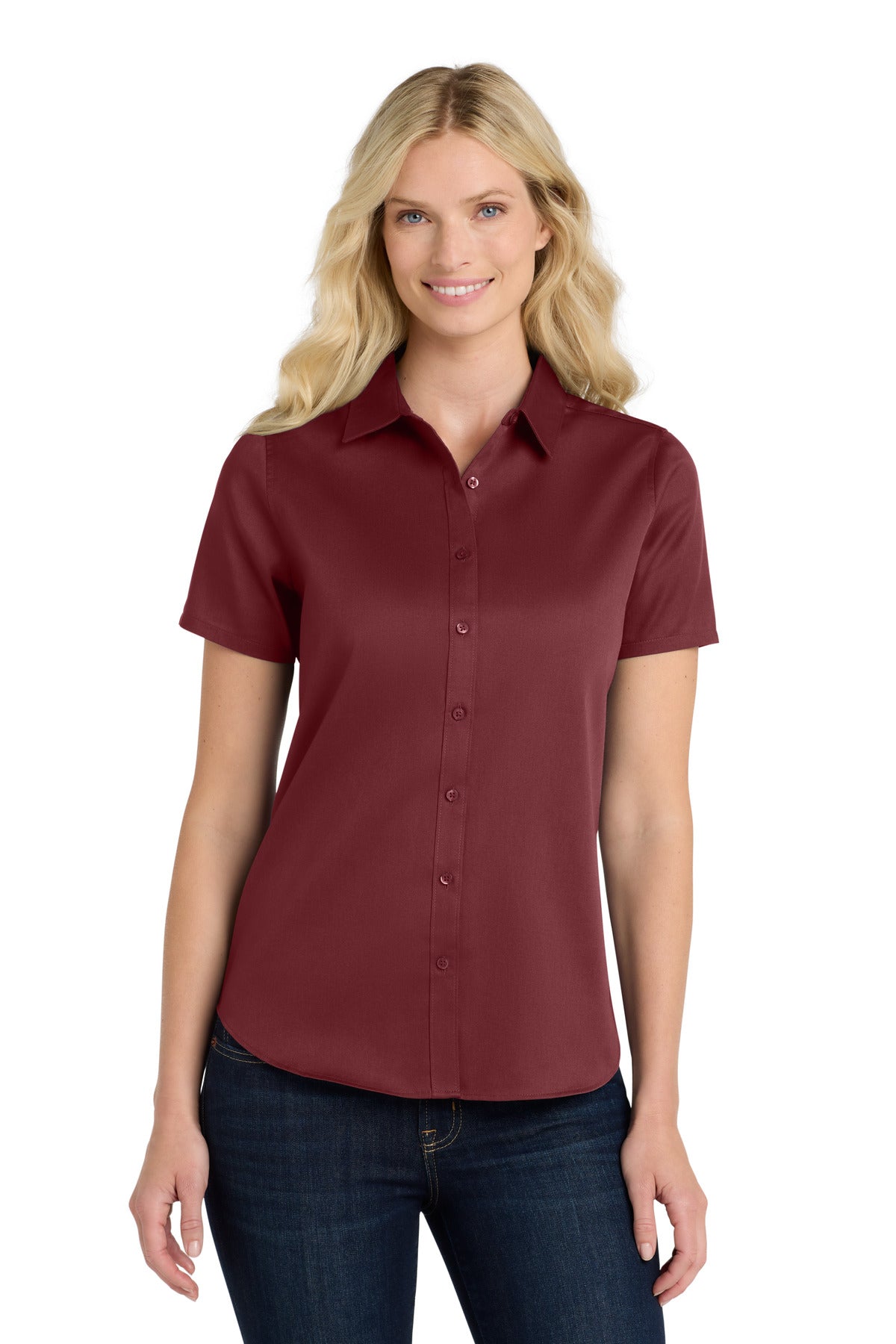 Custom Embroidery or DTF Print - Port Authority ®  Women's Short Sleeve SuperPro React ™ Twill Shirt. LW809