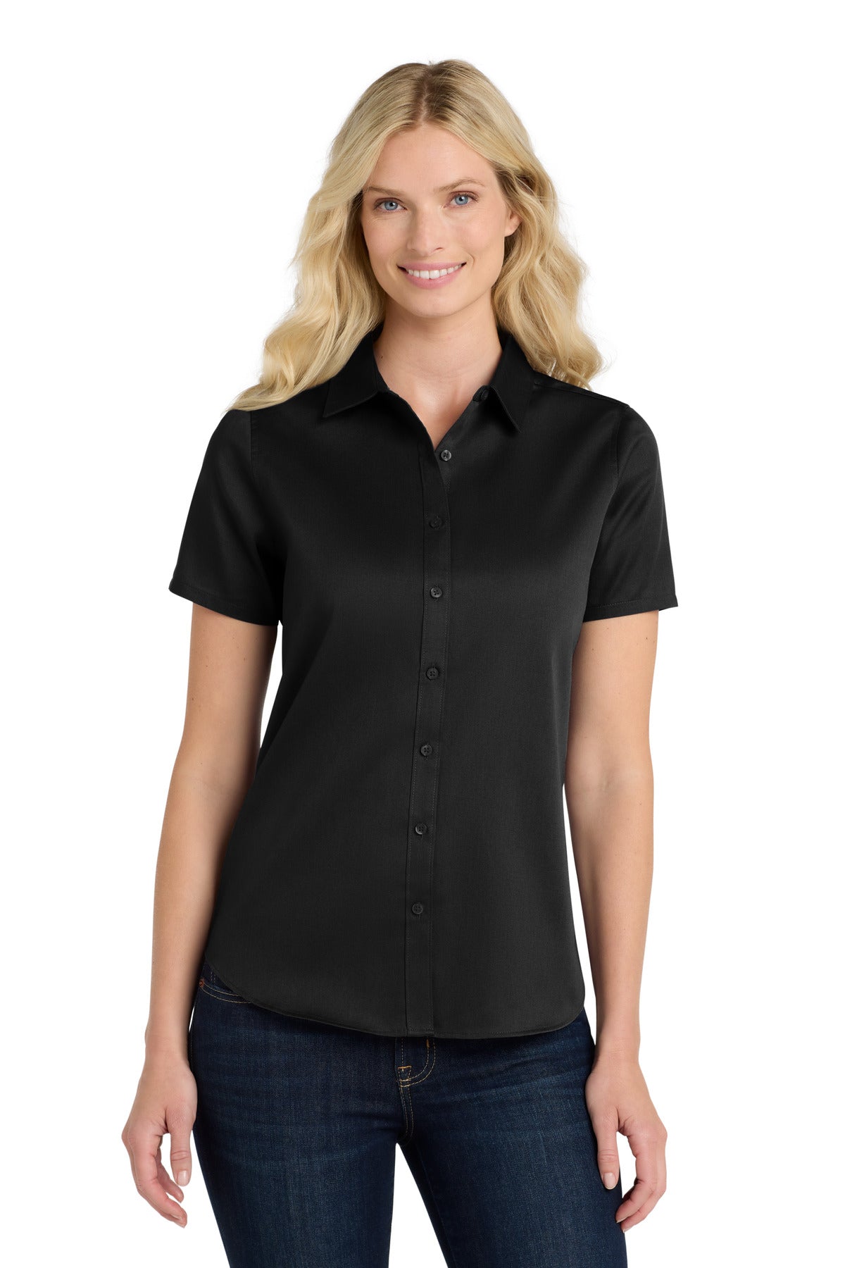 Custom Embroidery or DTF Print - Port Authority ®  Women's Short Sleeve SuperPro React ™ Twill Shirt. LW809