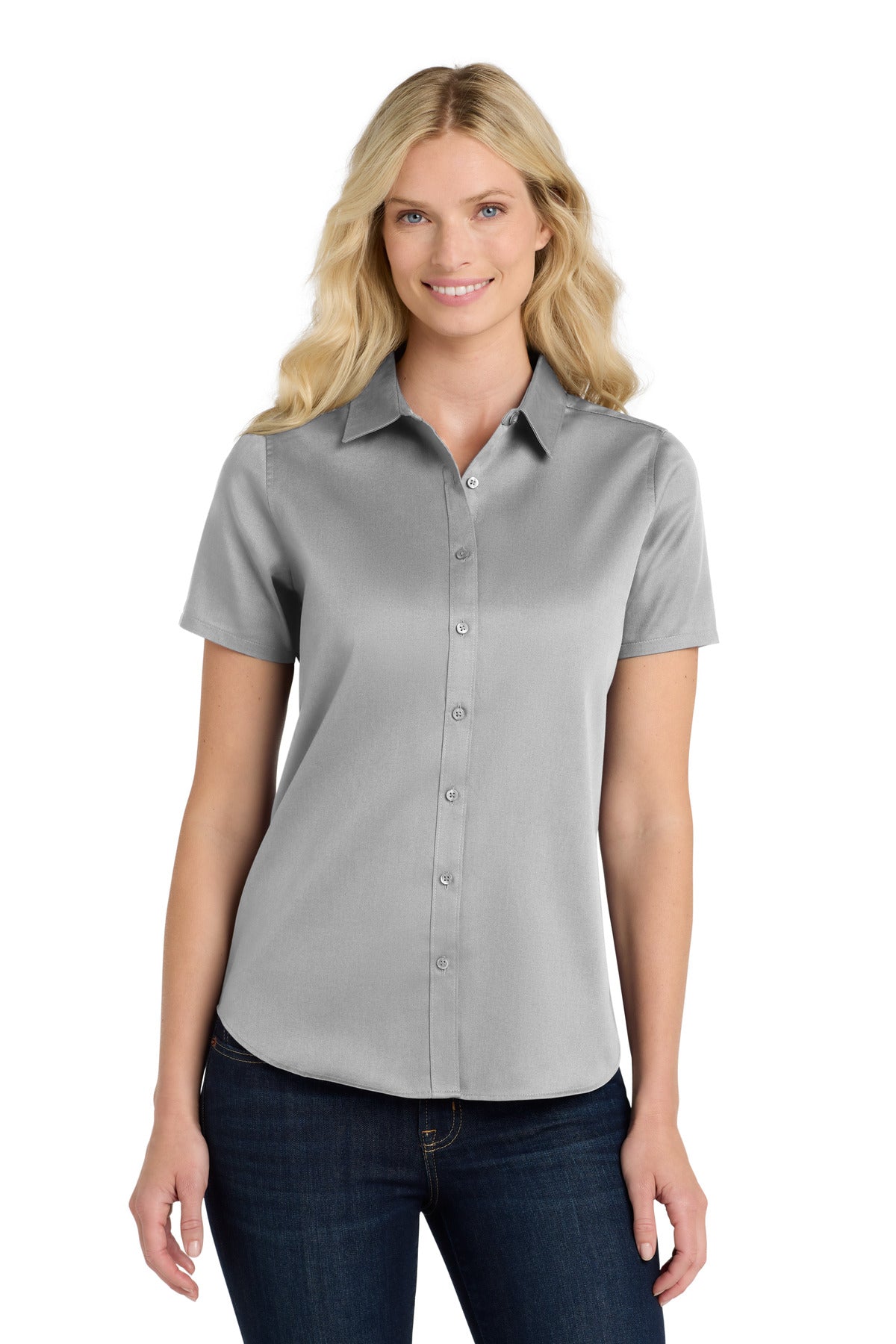 Custom Embroidery or DTF Print - Port Authority ®  Women's Short Sleeve SuperPro React ™ Twill Shirt. LW809