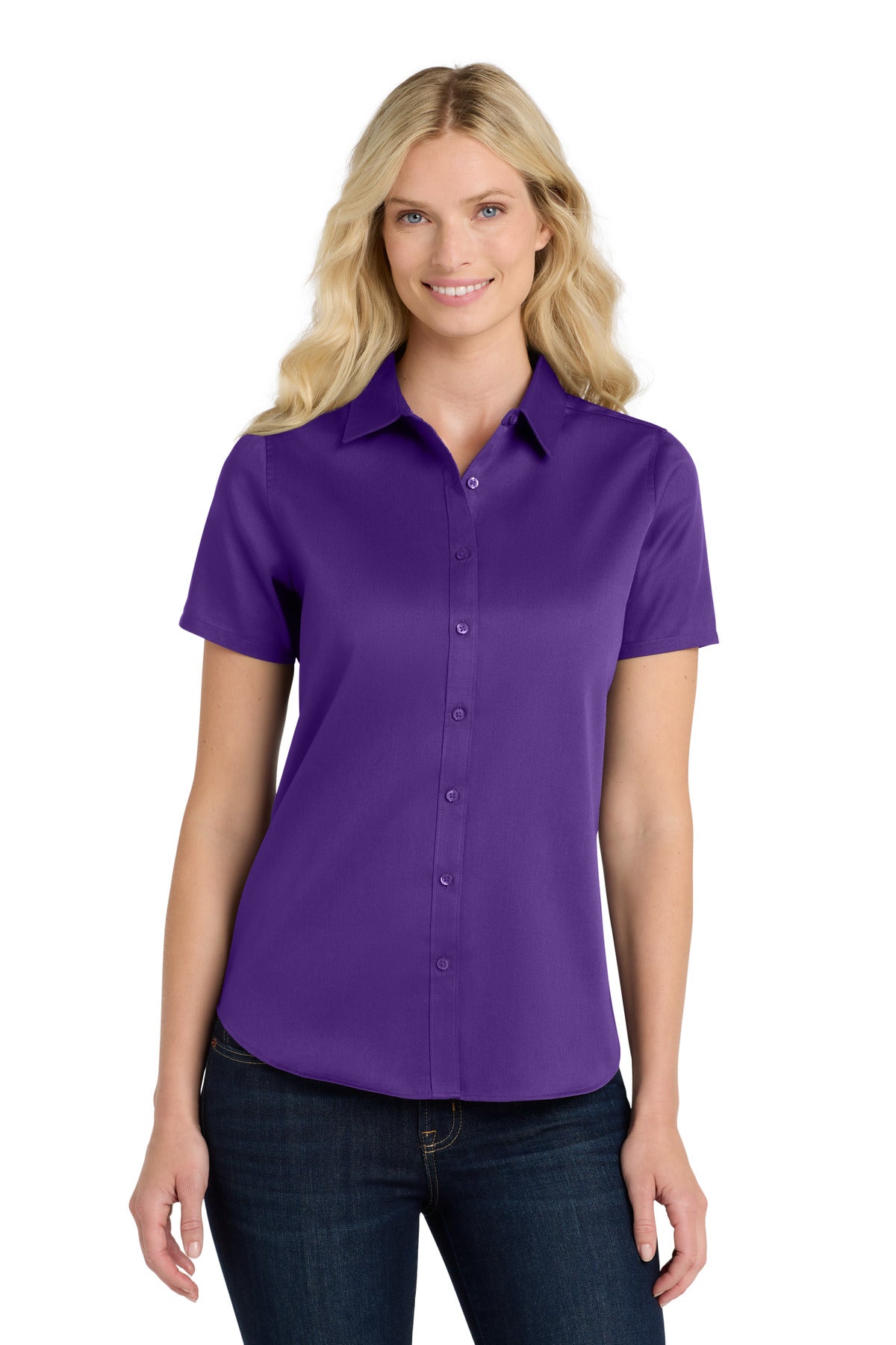 Custom Embroidery or DTF Print - Port Authority ®  Women's Short Sleeve SuperPro React ™ Twill Shirt. LW809